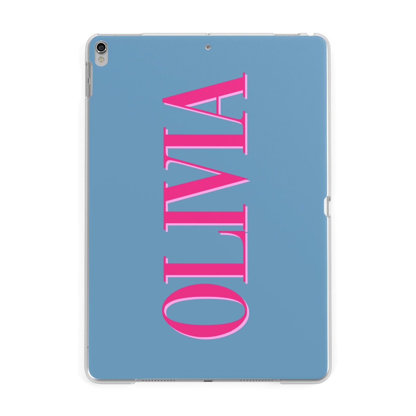 Grey Pink Personalised Name Apple iPad Silver Case