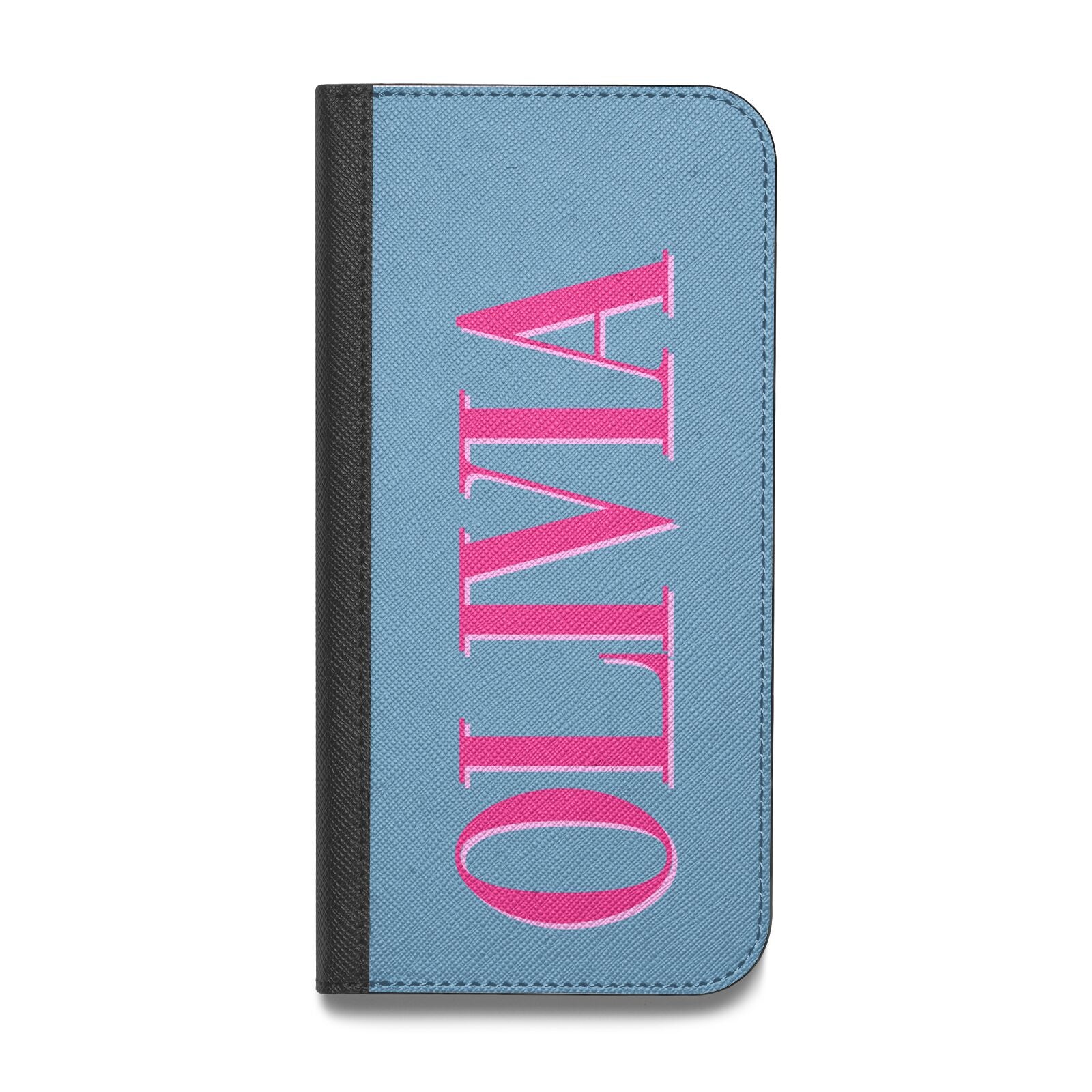 Grey Pink Personalised Name Vegan Leather Flip Samsung Case