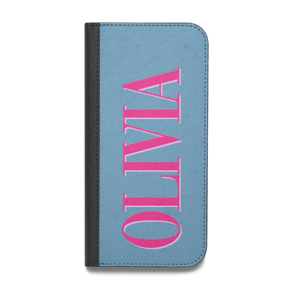 Grey Pink Personalised Name Vegan Leather Flip Samsung Case