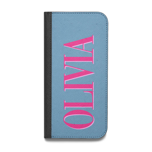 Grey Pink Personalised Name Vegan Leather Flip Samsung Case