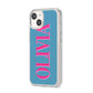 Grey Pink Personalised Name iPhone 14 Clear Tough Case Starlight Angled Image