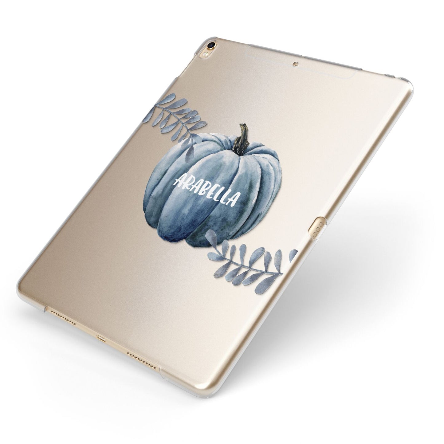 Grey Pumpkin Apple iPad Case on Gold iPad Side View