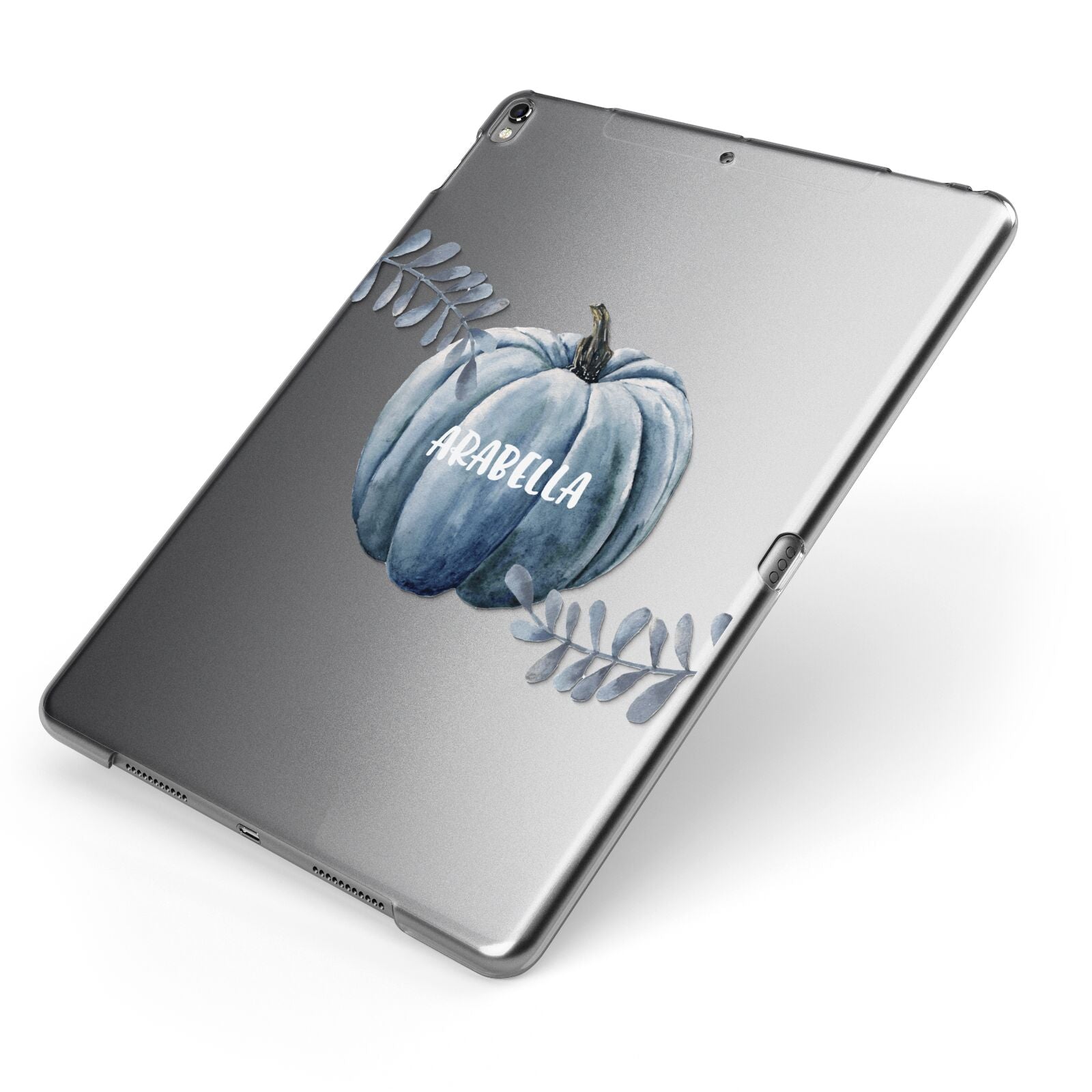 Grey Pumpkin Apple iPad Case on Grey iPad Side View