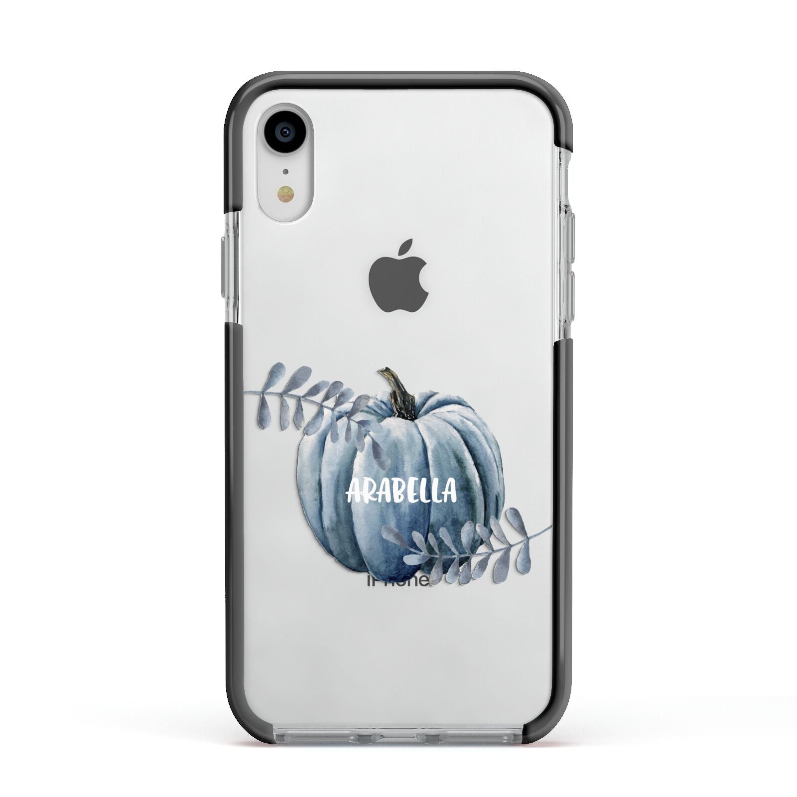Grey Pumpkin Apple iPhone XR Impact Case Black Edge on Silver Phone