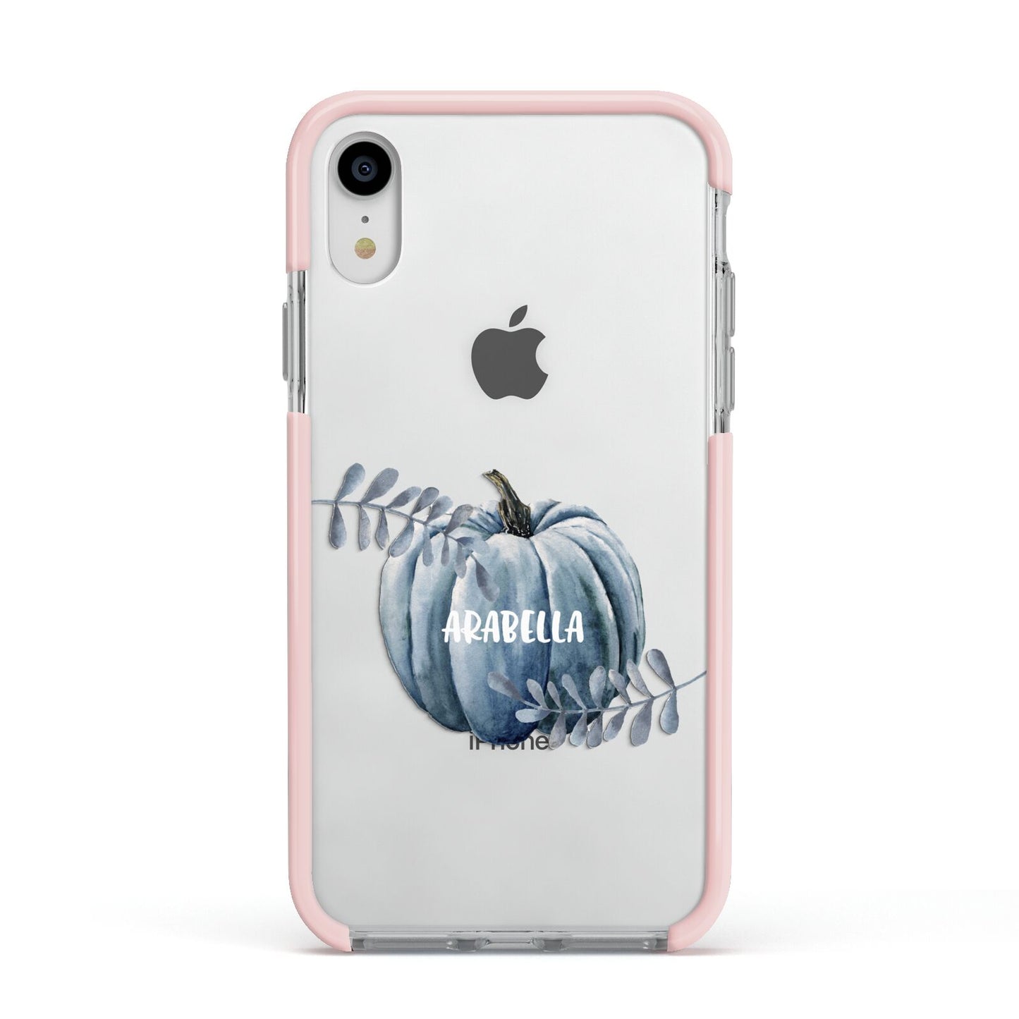 Grey Pumpkin Apple iPhone XR Impact Case Pink Edge on Silver Phone