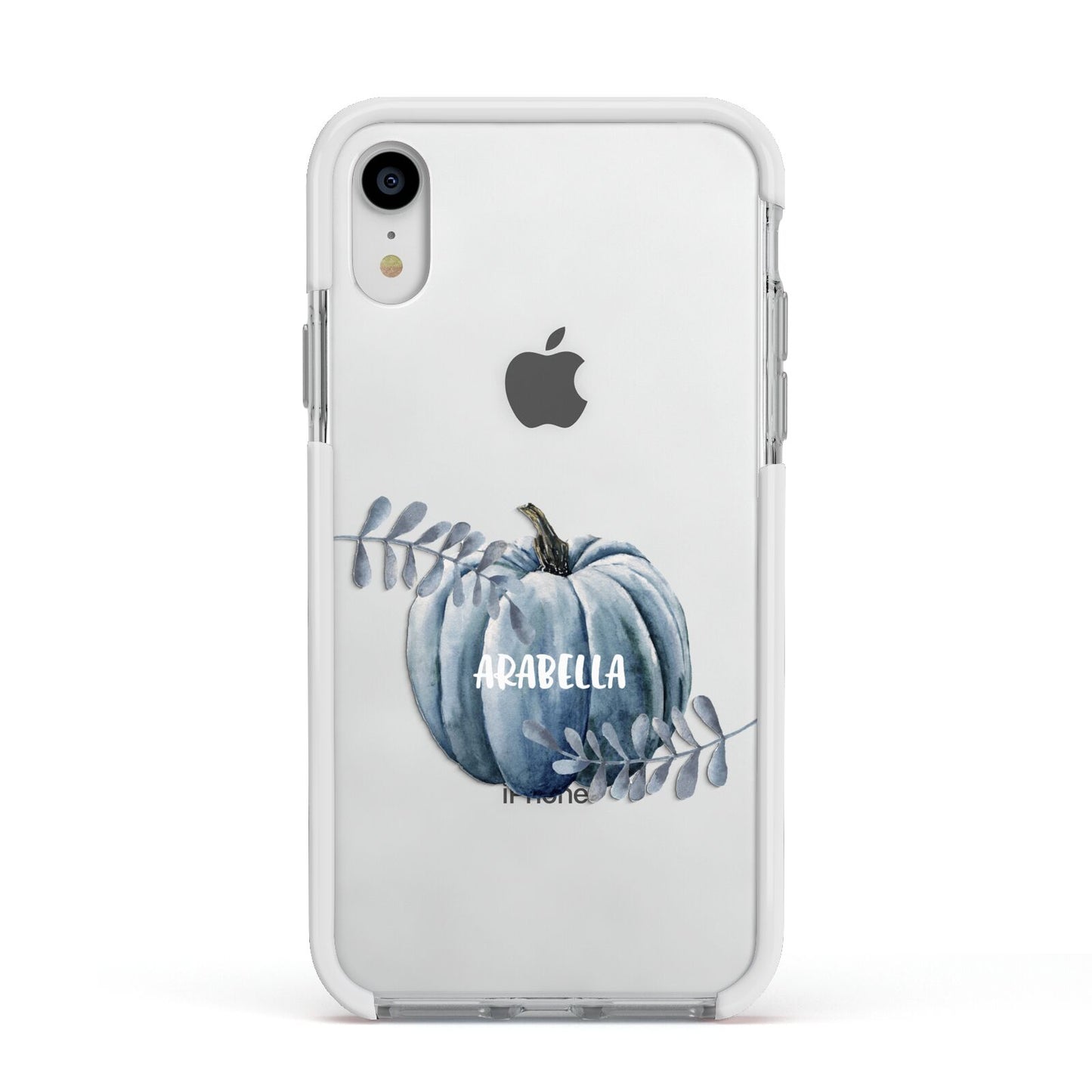 Grey Pumpkin Apple iPhone XR Impact Case White Edge on Silver Phone