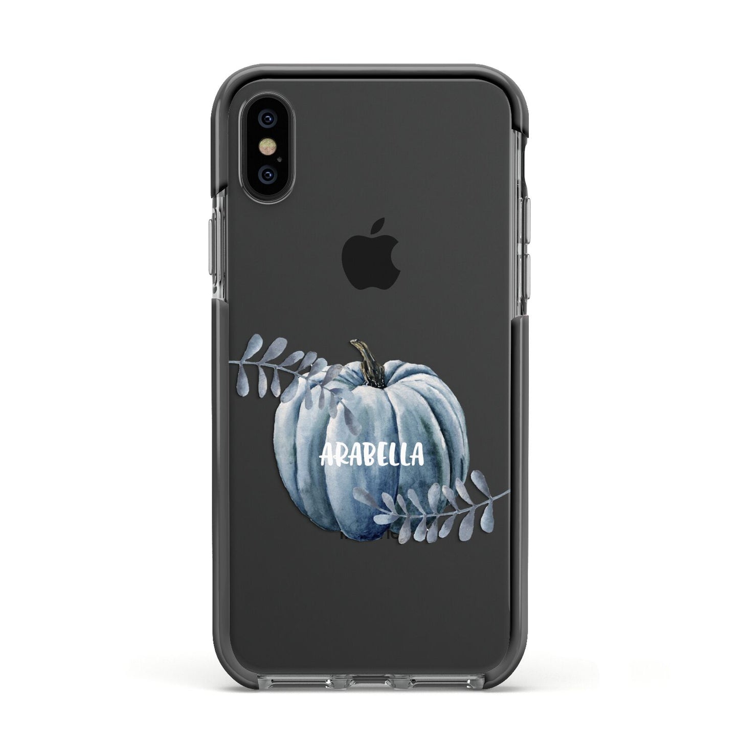 Grey Pumpkin Apple iPhone Xs Impact Case Black Edge on Black Phone