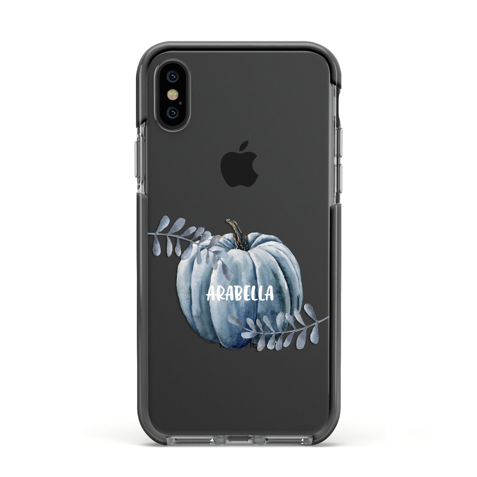 Grey Pumpkin Apple iPhone Xs Impact Case Black Edge on Black Phone