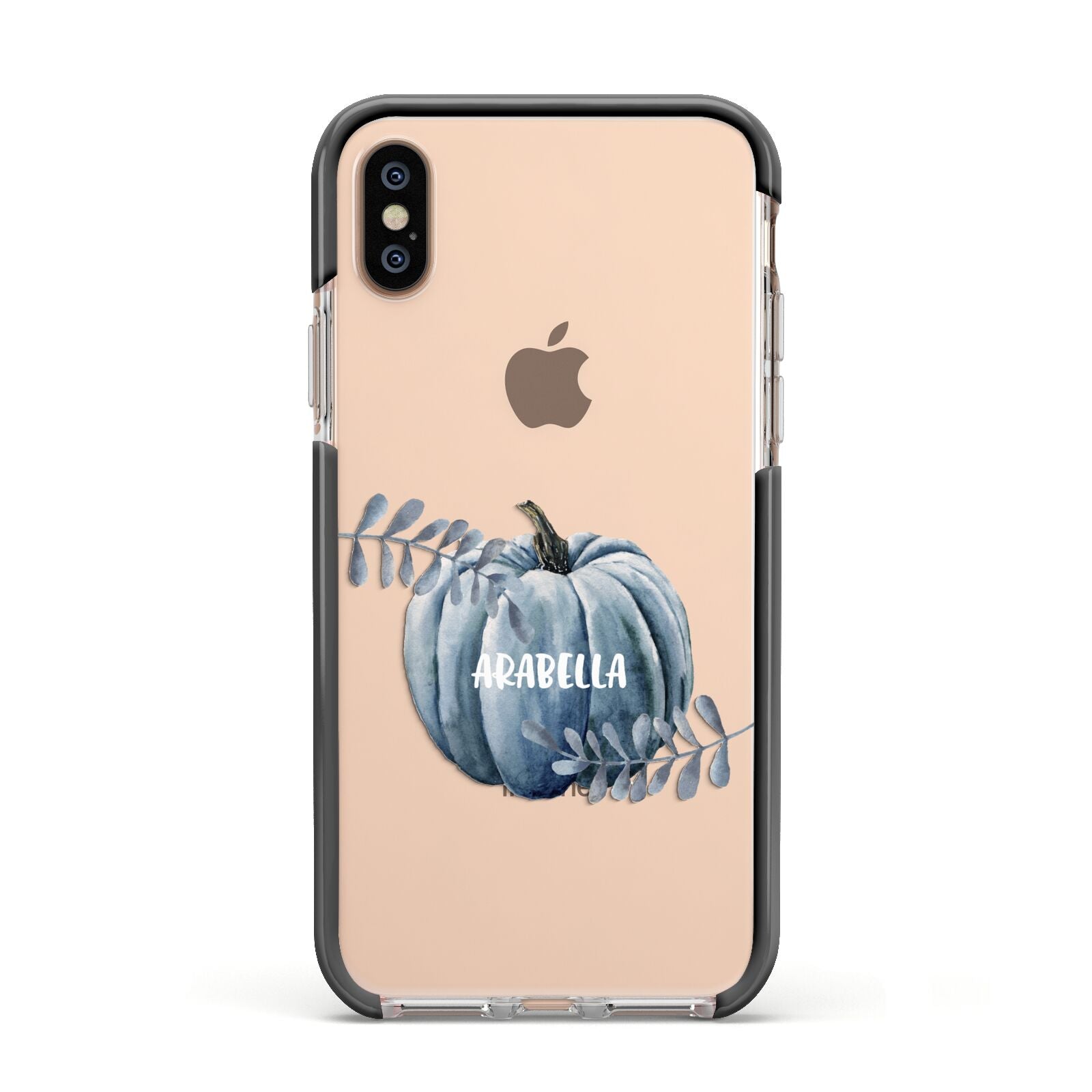 Grey Pumpkin Apple iPhone Xs Impact Case Black Edge on Gold Phone