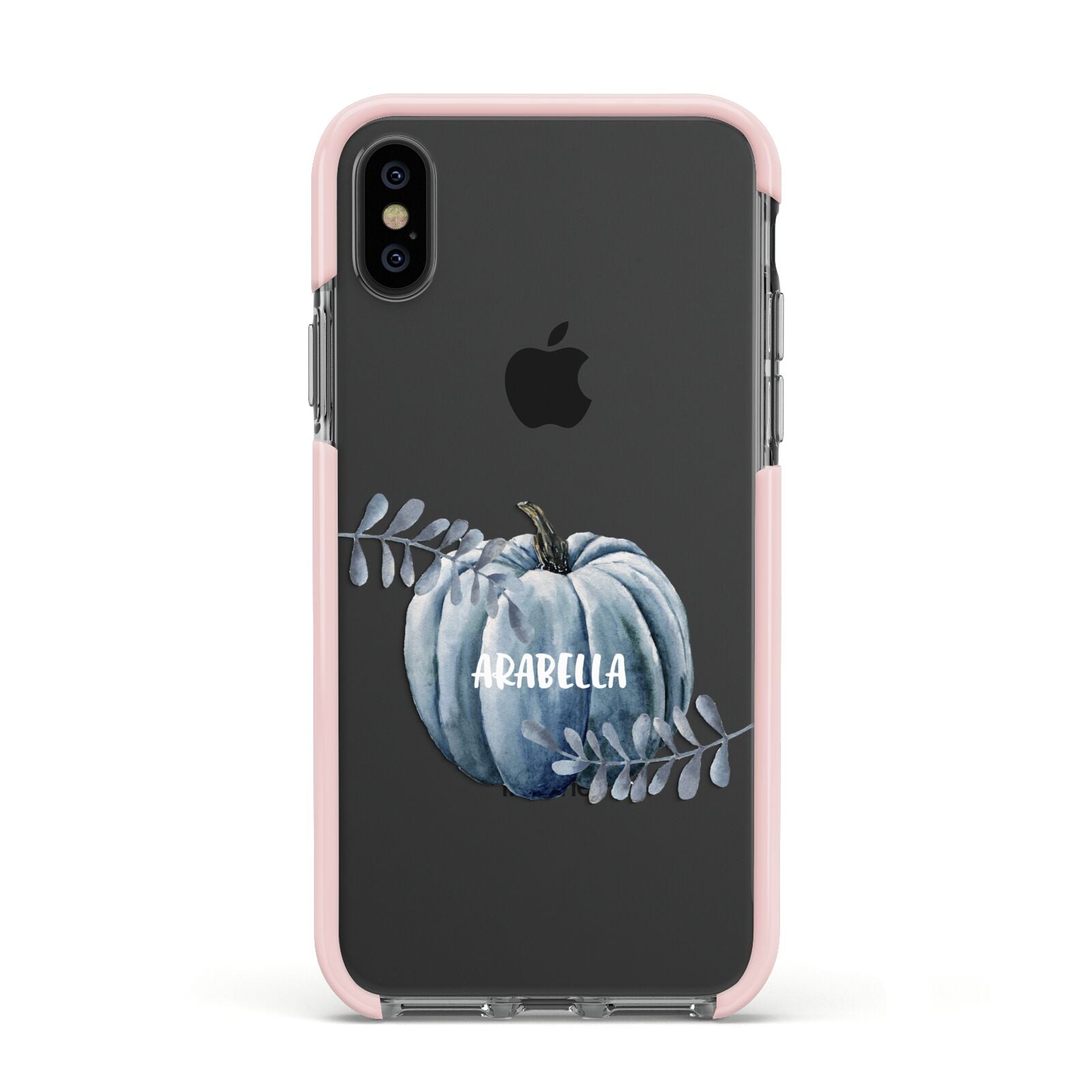 Grey Pumpkin Apple iPhone Xs Impact Case Pink Edge on Black Phone