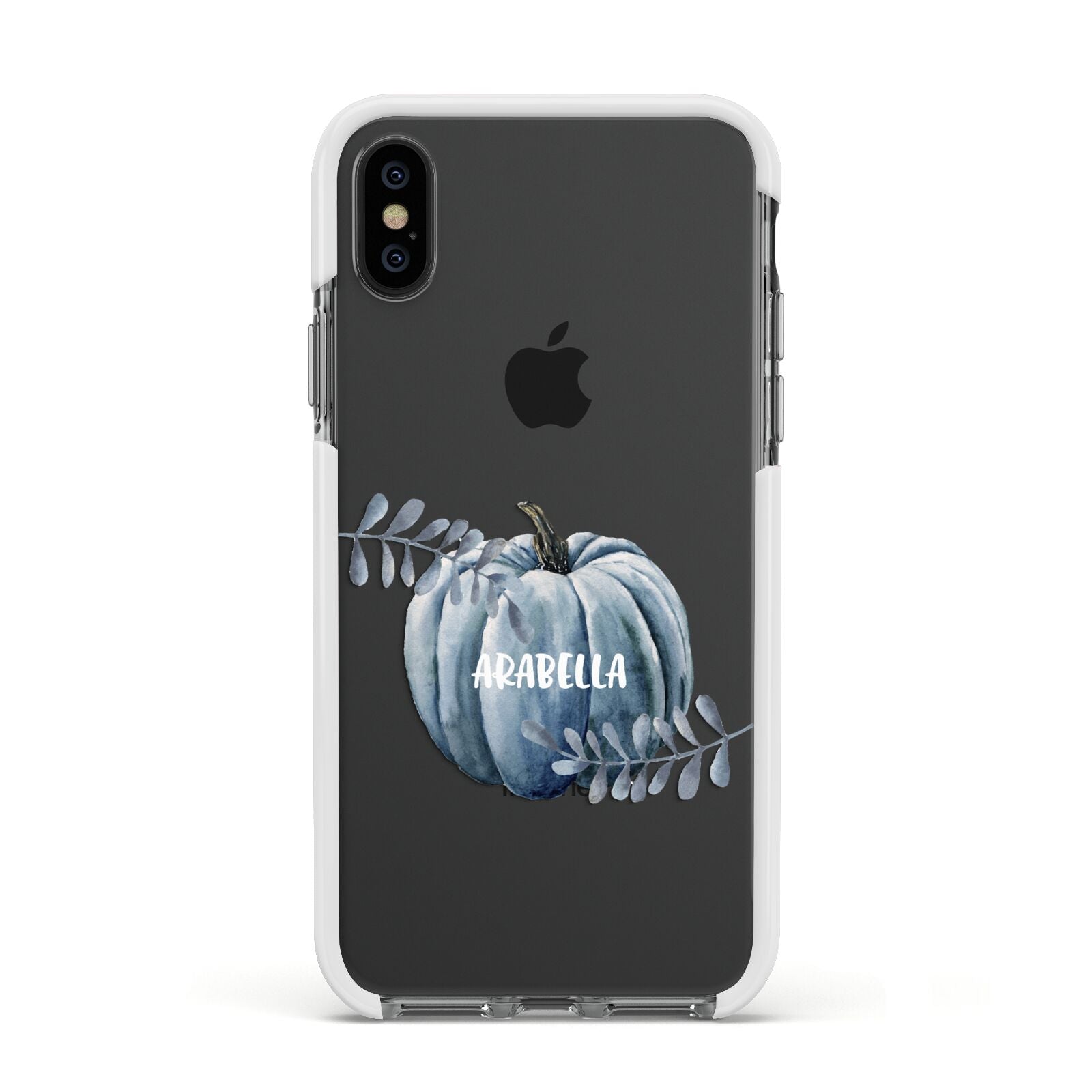 Grey Pumpkin Apple iPhone Xs Impact Case White Edge on Black Phone