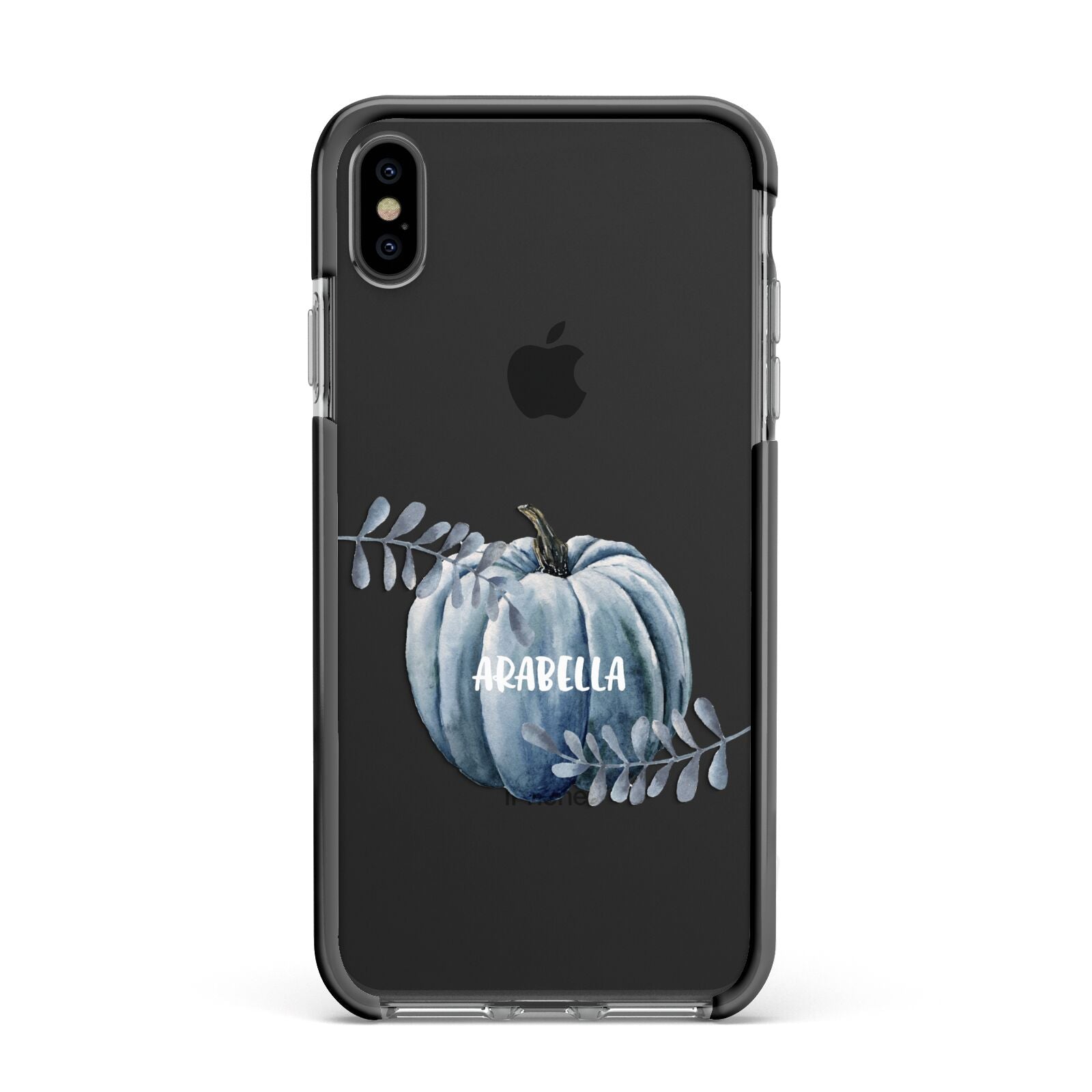 Grey Pumpkin Apple iPhone Xs Max Impact Case Black Edge on Black Phone