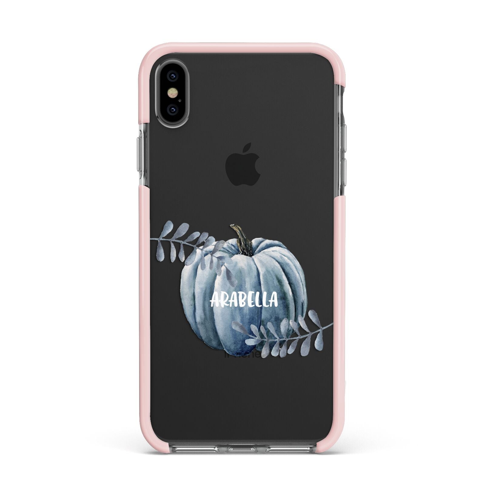 Grey Pumpkin Apple iPhone Xs Max Impact Case Pink Edge on Black Phone