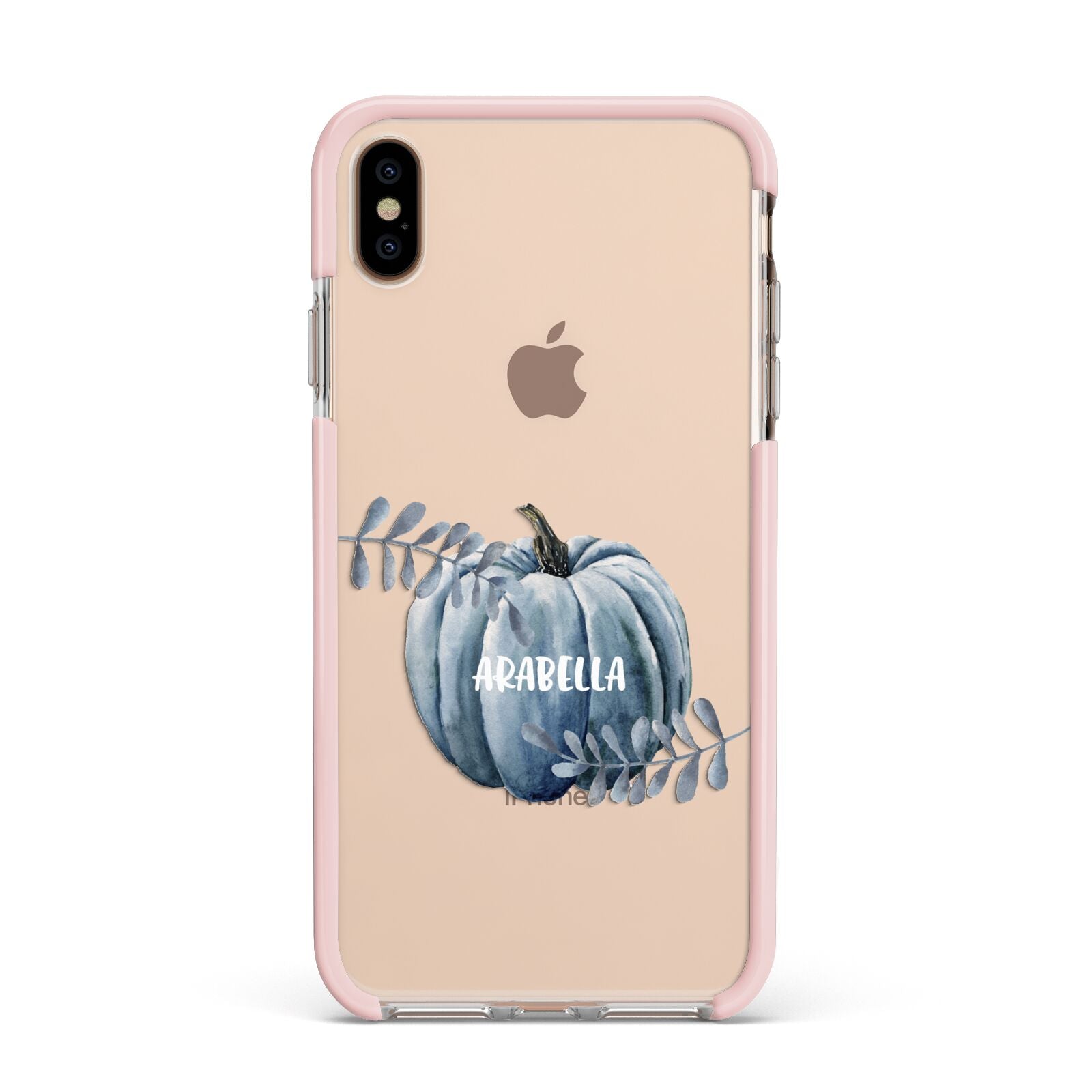 Grey Pumpkin Apple iPhone Xs Max Impact Case Pink Edge on Gold Phone