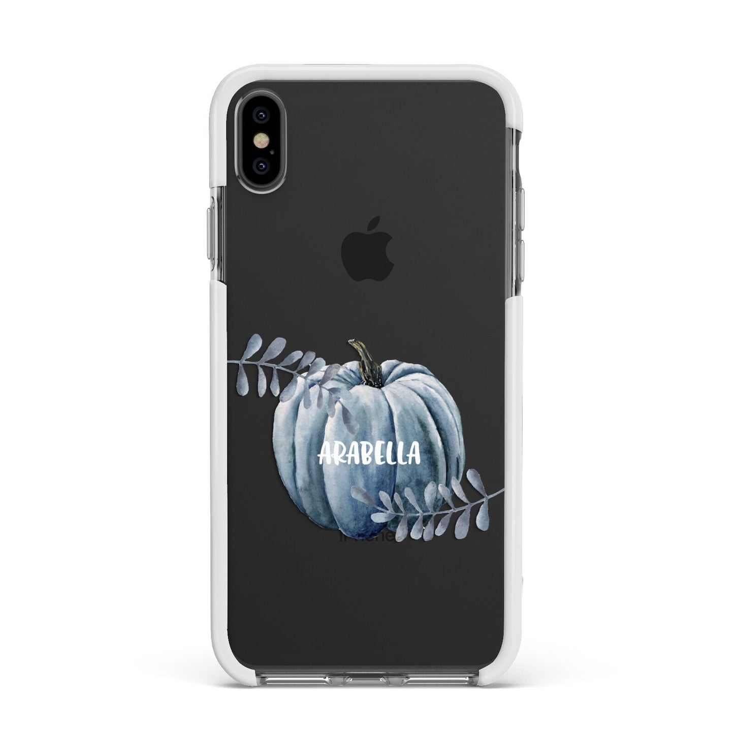 Grey Pumpkin Apple iPhone Xs Max Impact Case White Edge on Black Phone
