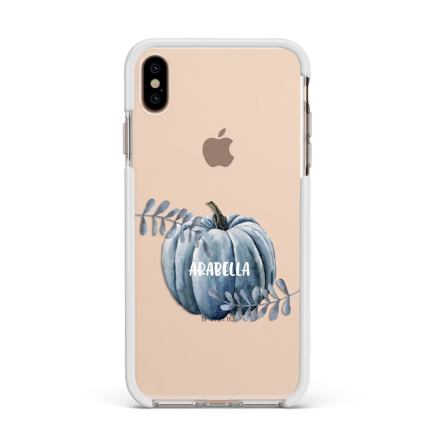 Grey Pumpkin Apple iPhone Xs Max Impact Case White Edge on Gold Phone