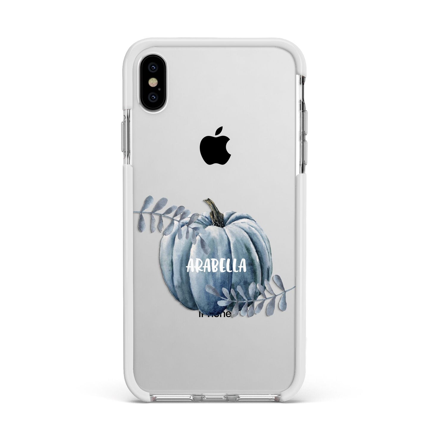 Grey Pumpkin Apple iPhone Xs Max Impact Case White Edge on Silver Phone