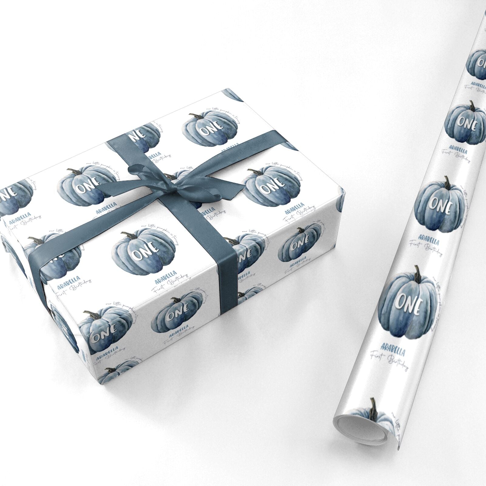 Grey Pumpkin Personalised Wrapping Paper