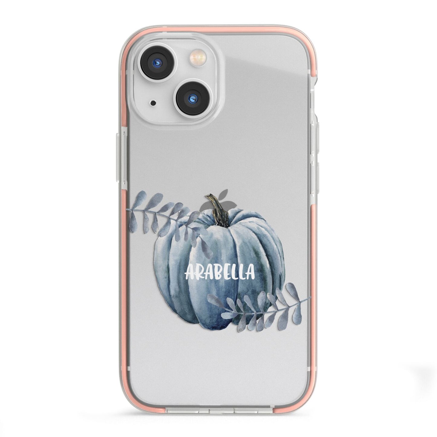 Grey Pumpkin iPhone 13 Mini TPU Impact Case with Pink Edges