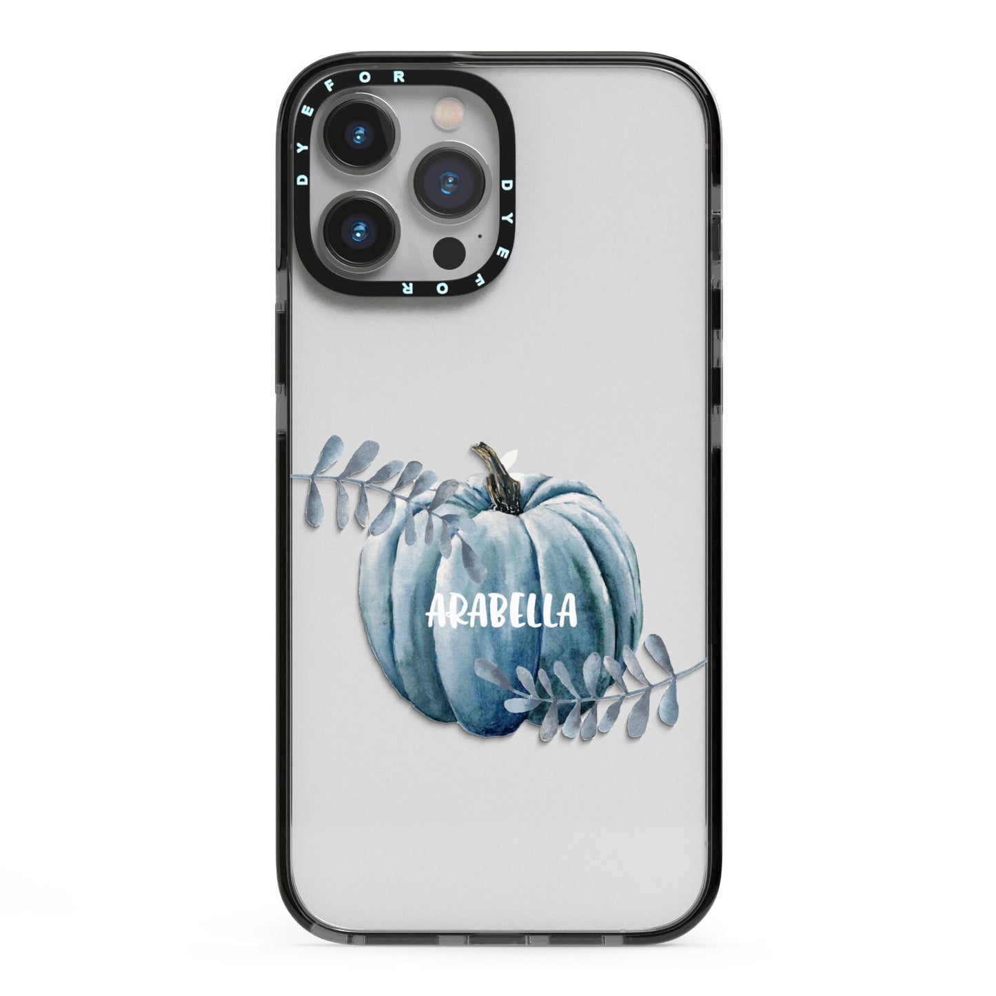 Grey Pumpkin iPhone 13 Pro Max Black Impact Case on Silver phone