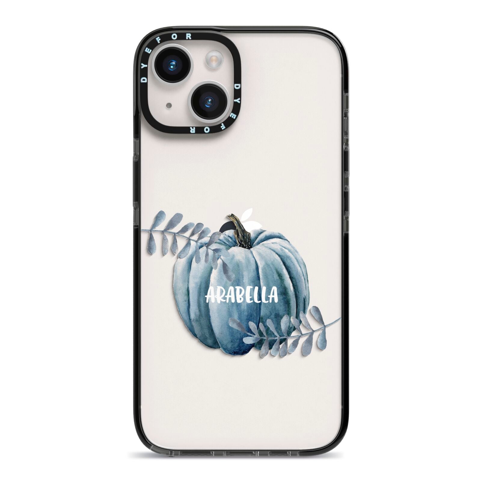Grey Pumpkin iPhone 14 Black Impact Case on Silver phone
