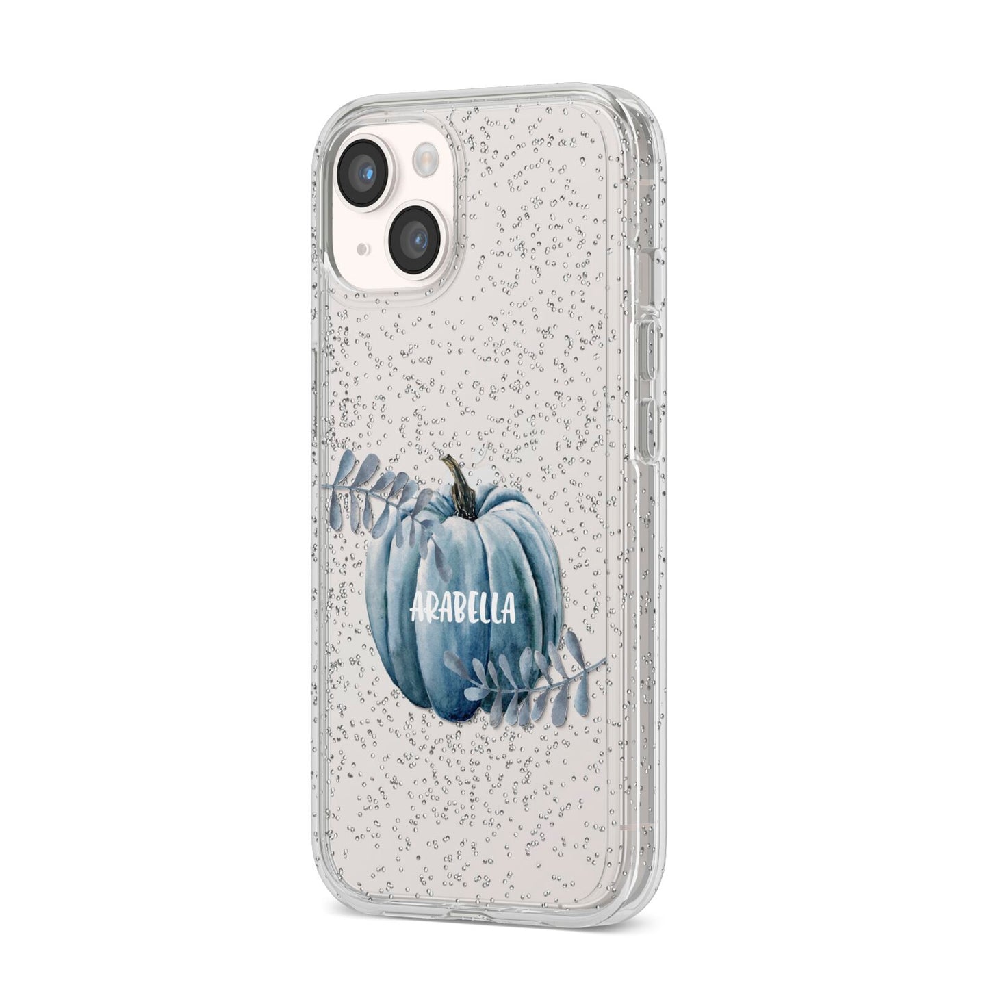 Grey Pumpkin iPhone 14 Glitter Tough Case Starlight Angled Image