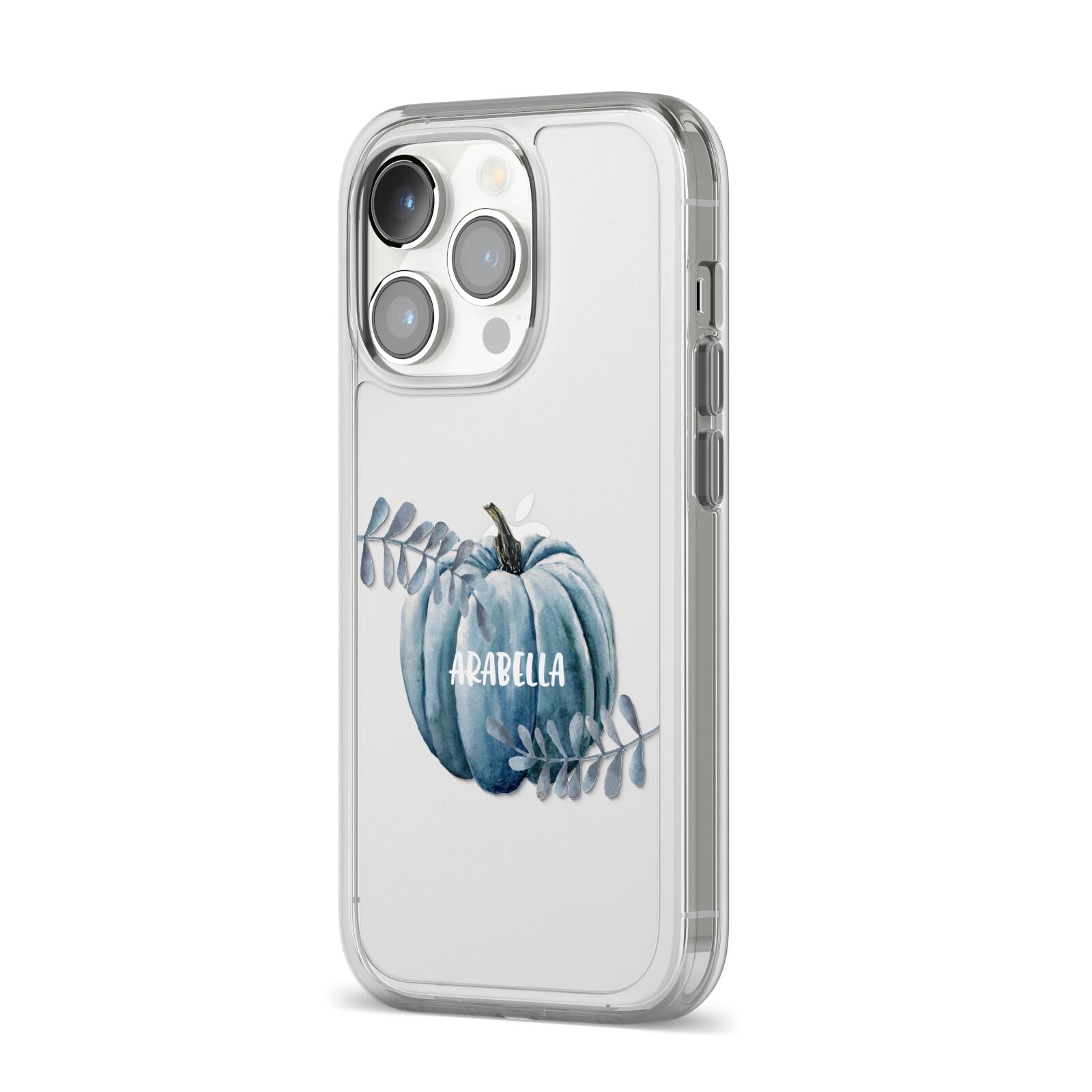 Grey Pumpkin iPhone 14 Pro Clear Tough Case Silver Angled Image