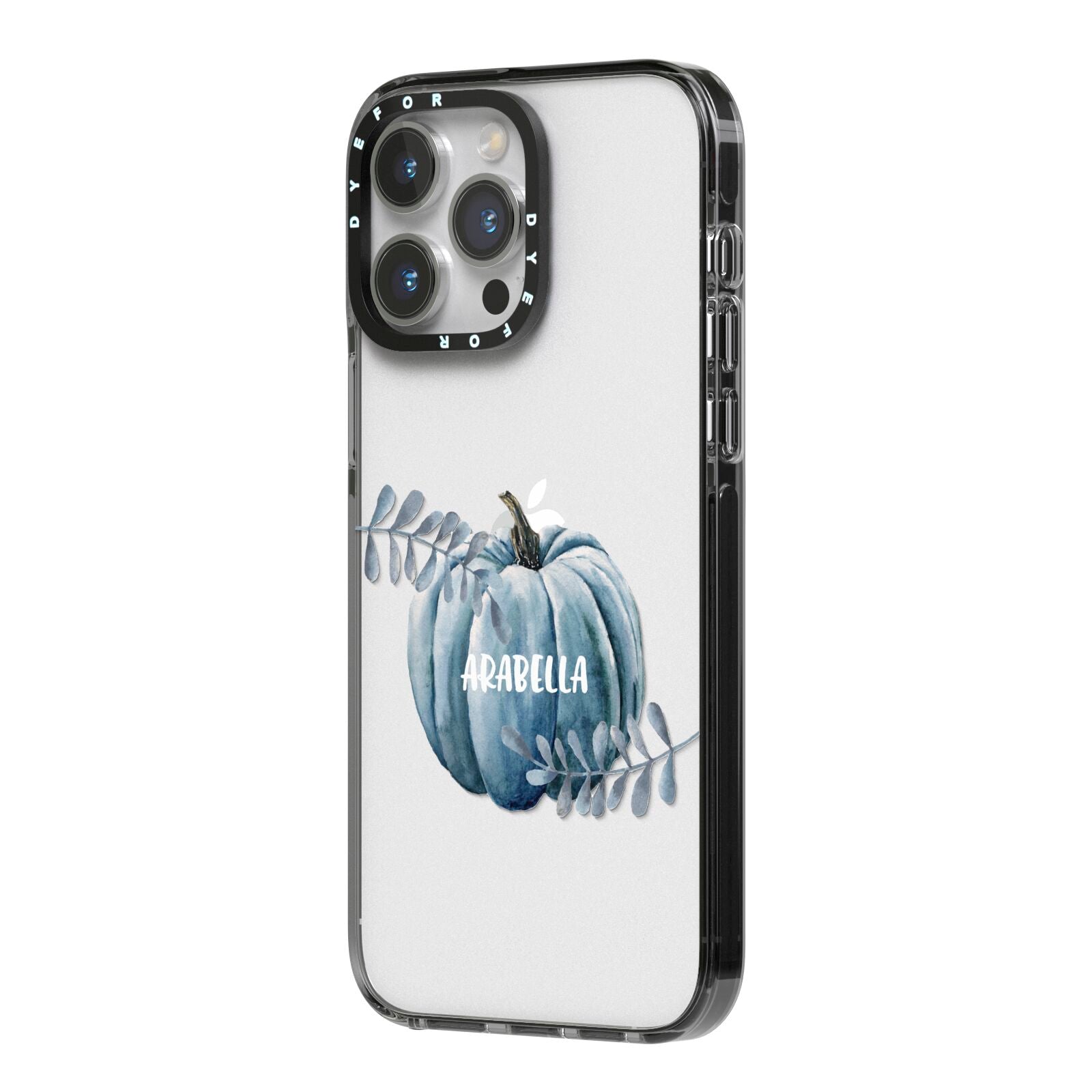 Grey Pumpkin iPhone 14 Pro Max Black Impact Case Side Angle on Silver phone