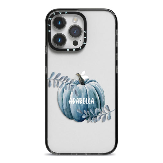 Grey Pumpkin iPhone 14 Pro Max Black Impact Case on Silver phone