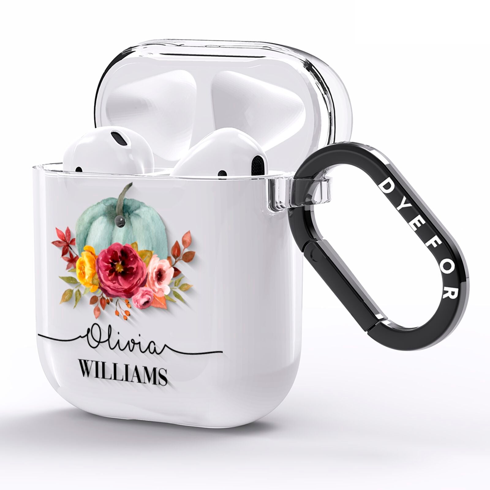 Grey Watercolour Pumpkins with Text AirPods Clear Case Side Image