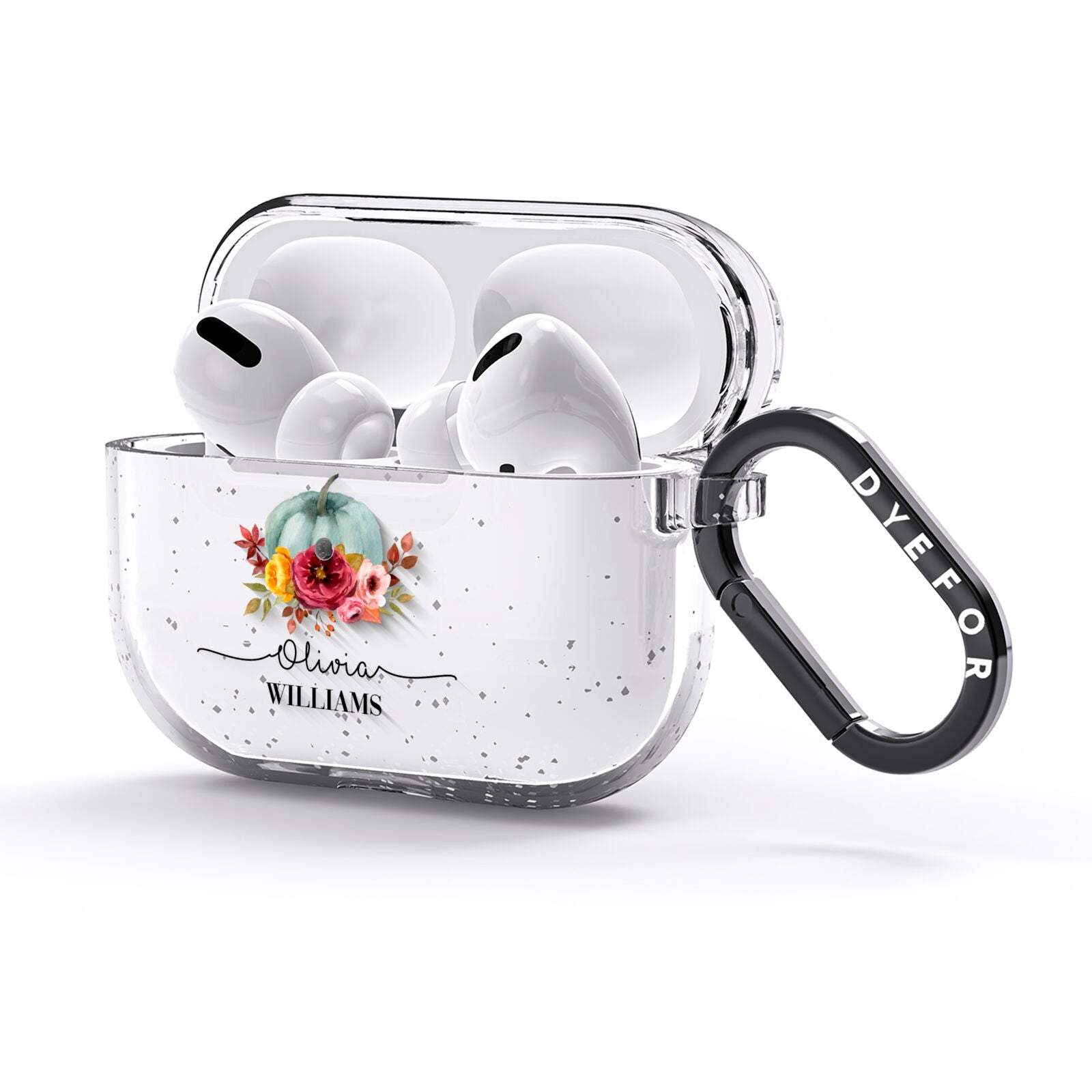 Grey Watercolour Pumpkins with Text AirPods Glitter Case 3rd Gen Side Image