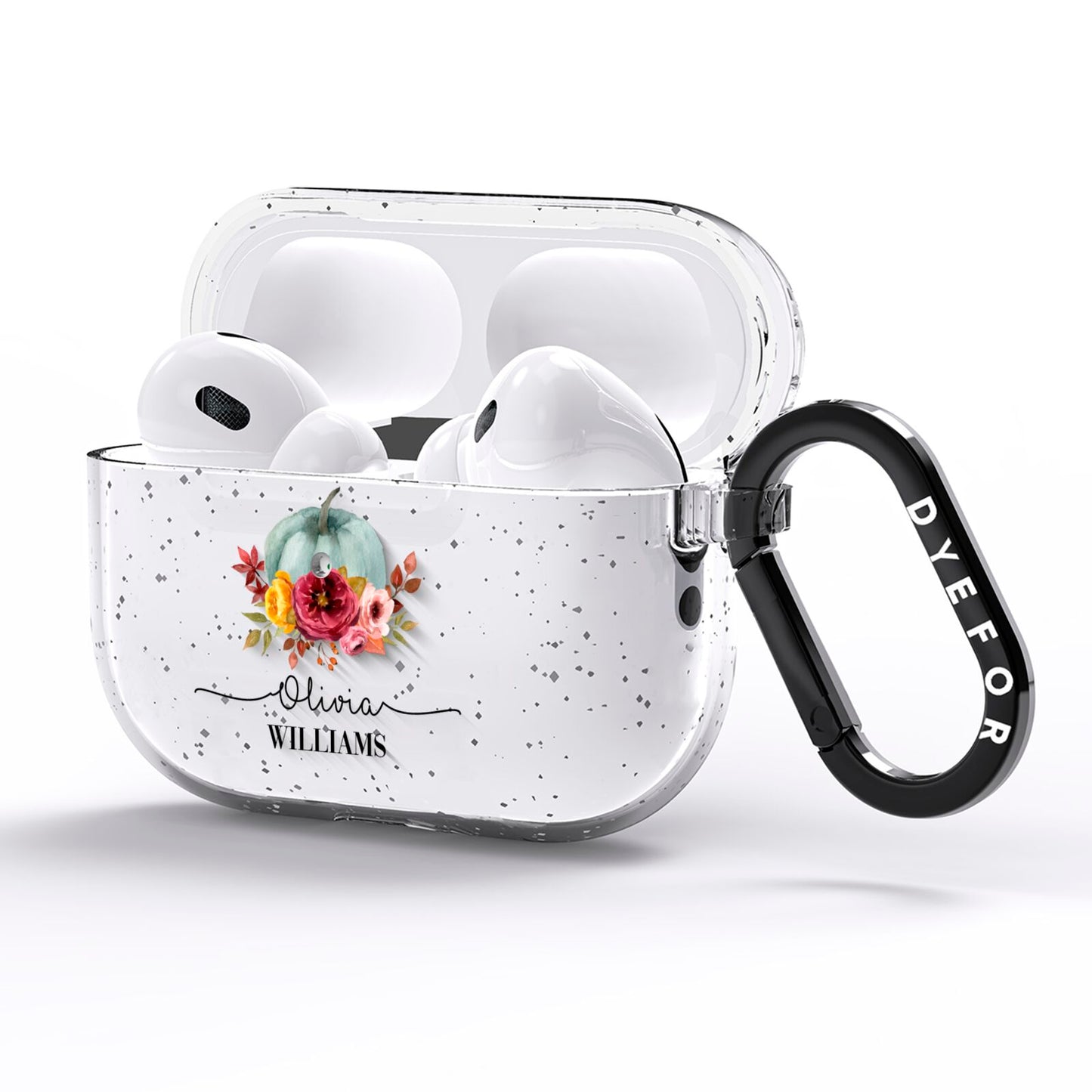 Grey Watercolour Pumpkins with Text AirPods Pro Glitter Case Side Image