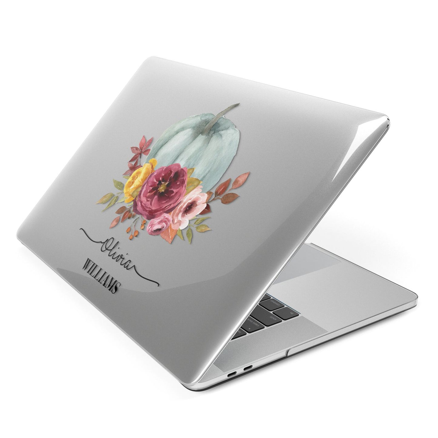 Grey Watercolour Pumpkins with Text Apple MacBook Case Side View