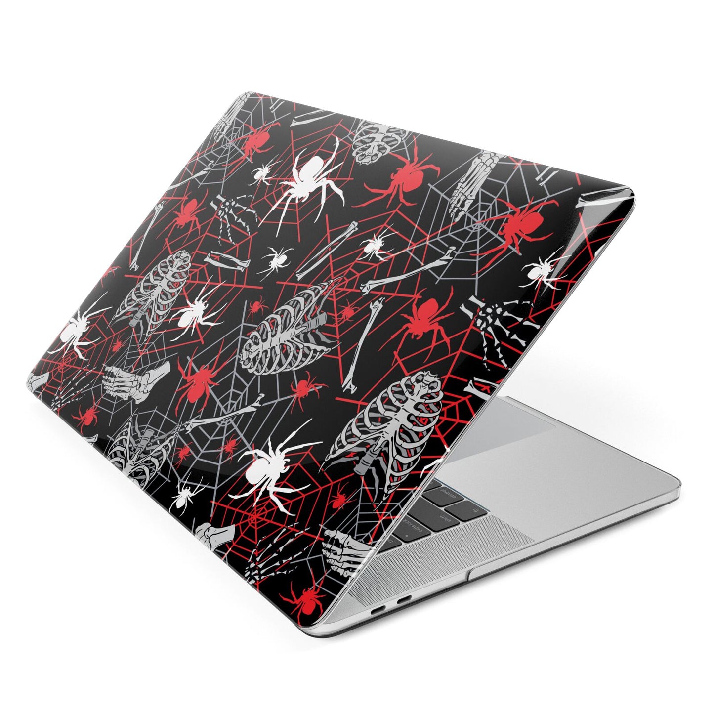 Grey and Red Cobwebs Apple MacBook Case Side View