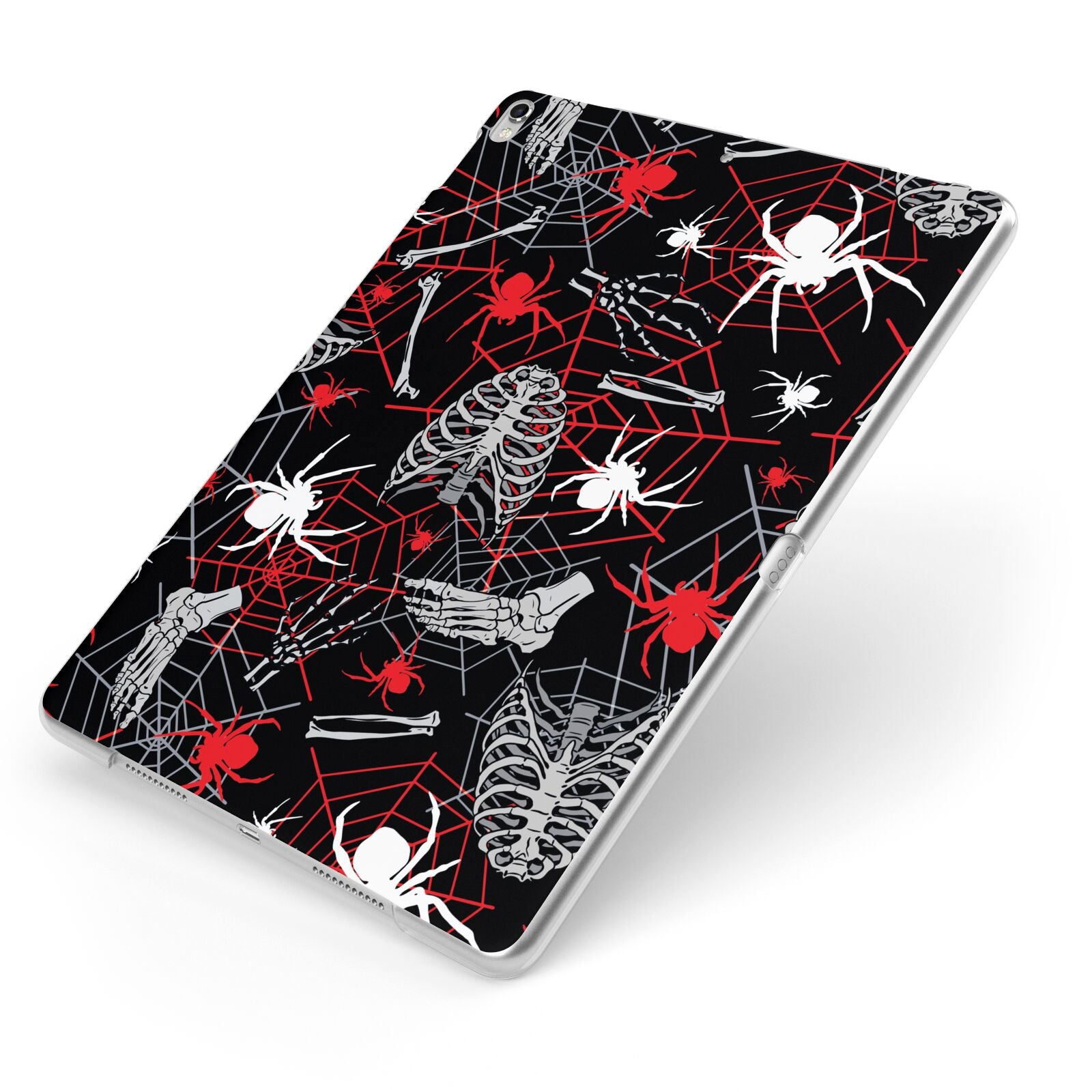 Grey and Red Cobwebs Apple iPad Case on Silver iPad Side View