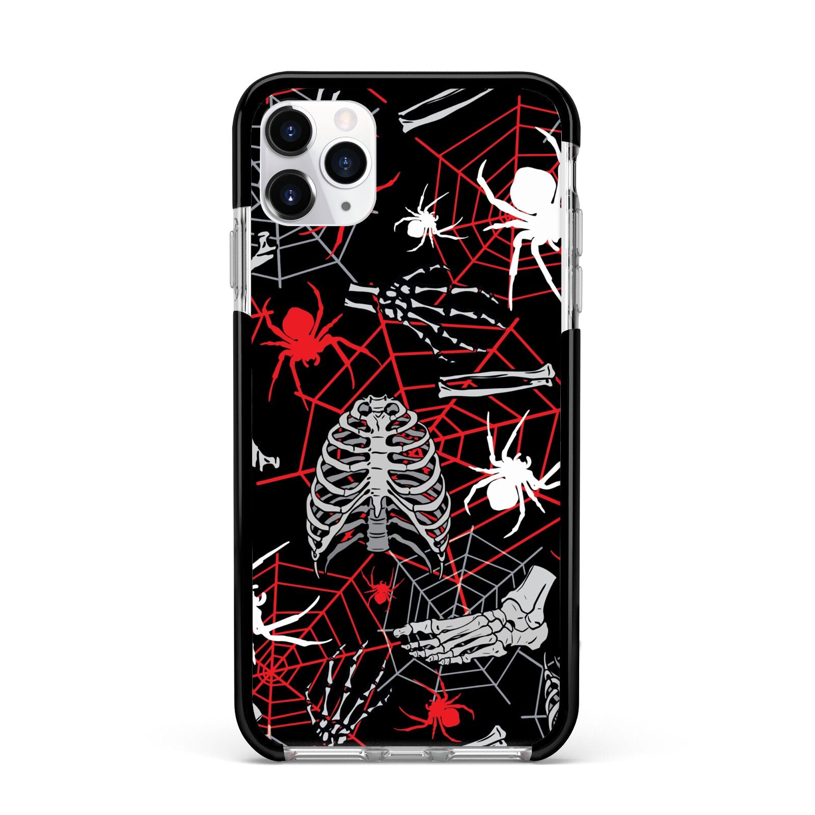Grey and Red Cobwebs Apple iPhone 11 Pro Max in Silver with Black Impact Case