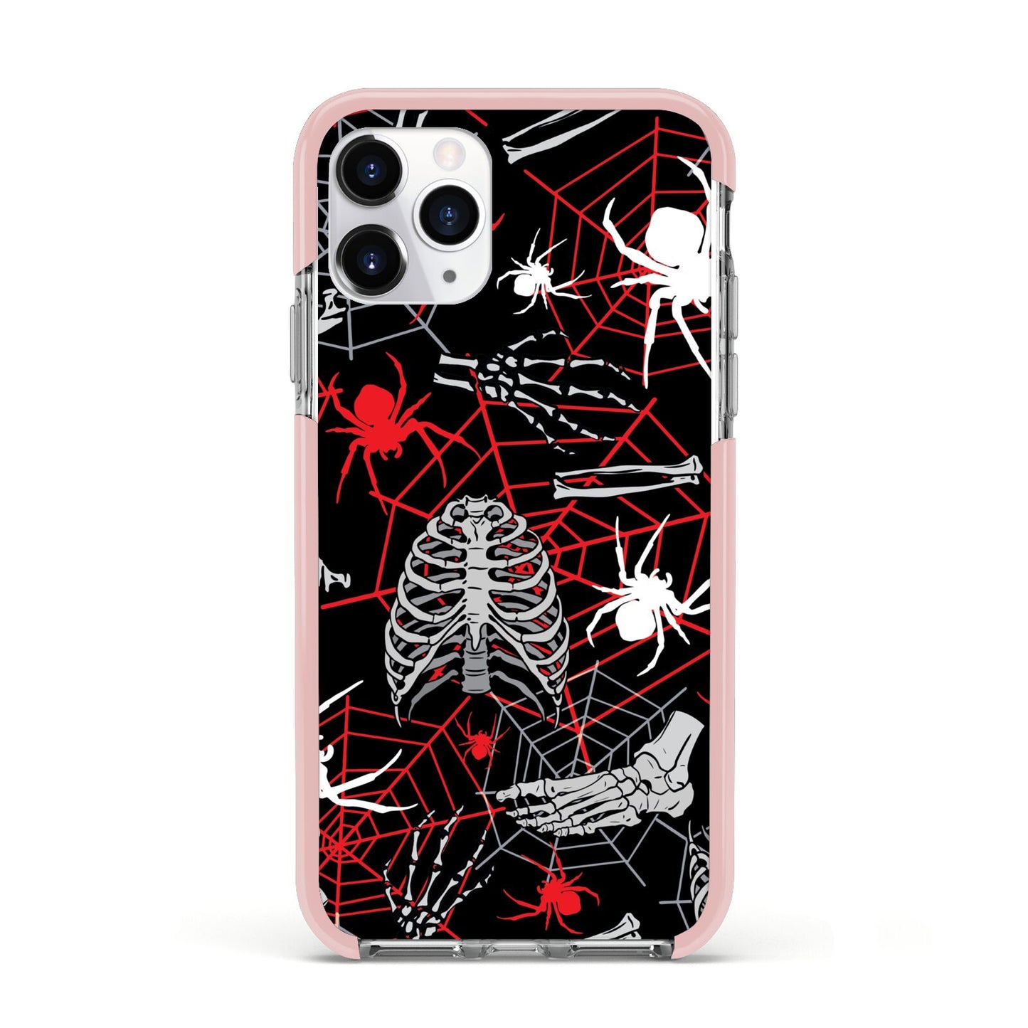 Grey and Red Cobwebs Apple iPhone 11 Pro in Silver with Pink Impact Case