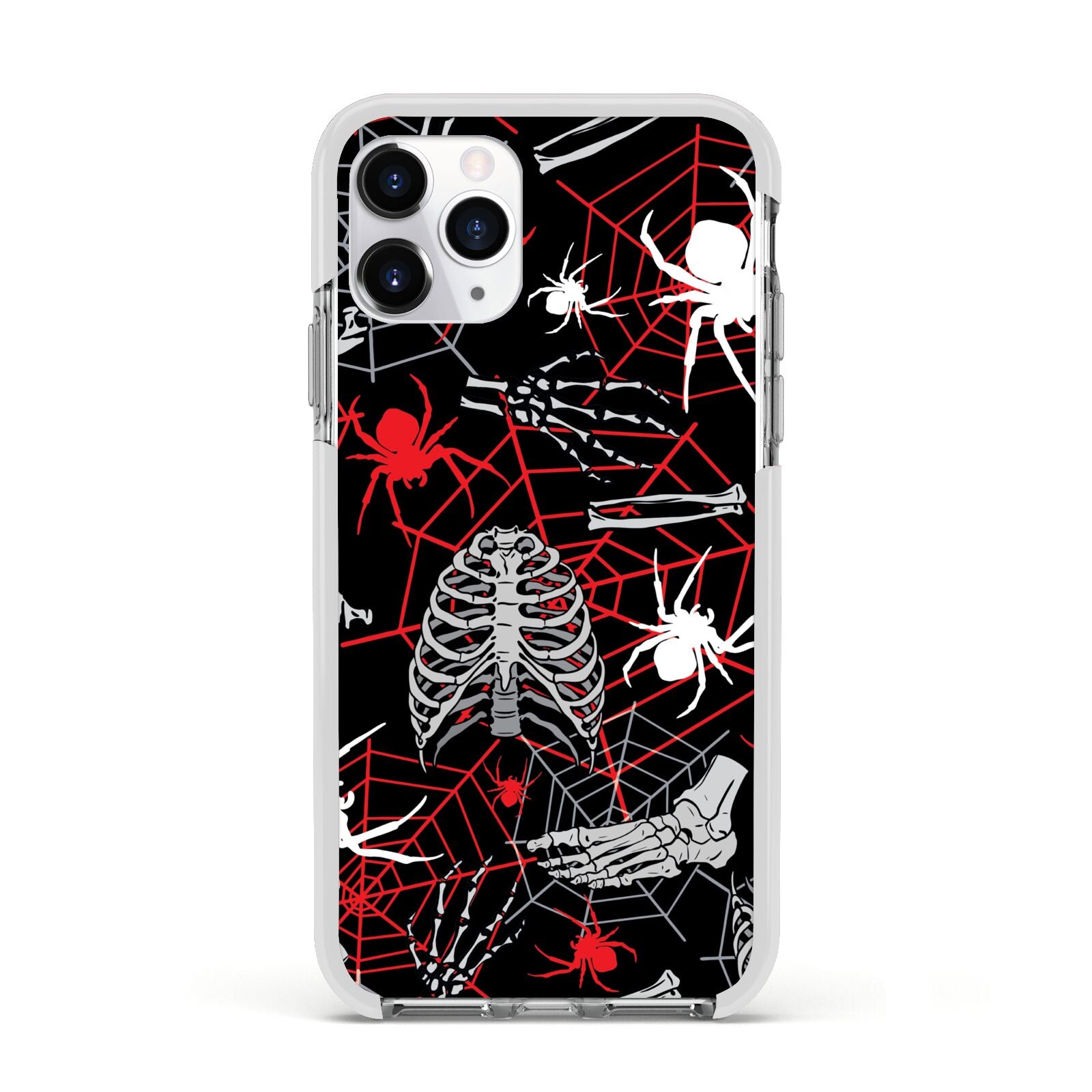 Grey and Red Cobwebs Apple iPhone 11 Pro in Silver with White Impact Case