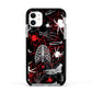 Grey and Red Cobwebs Apple iPhone 11 in White with Black Impact Case