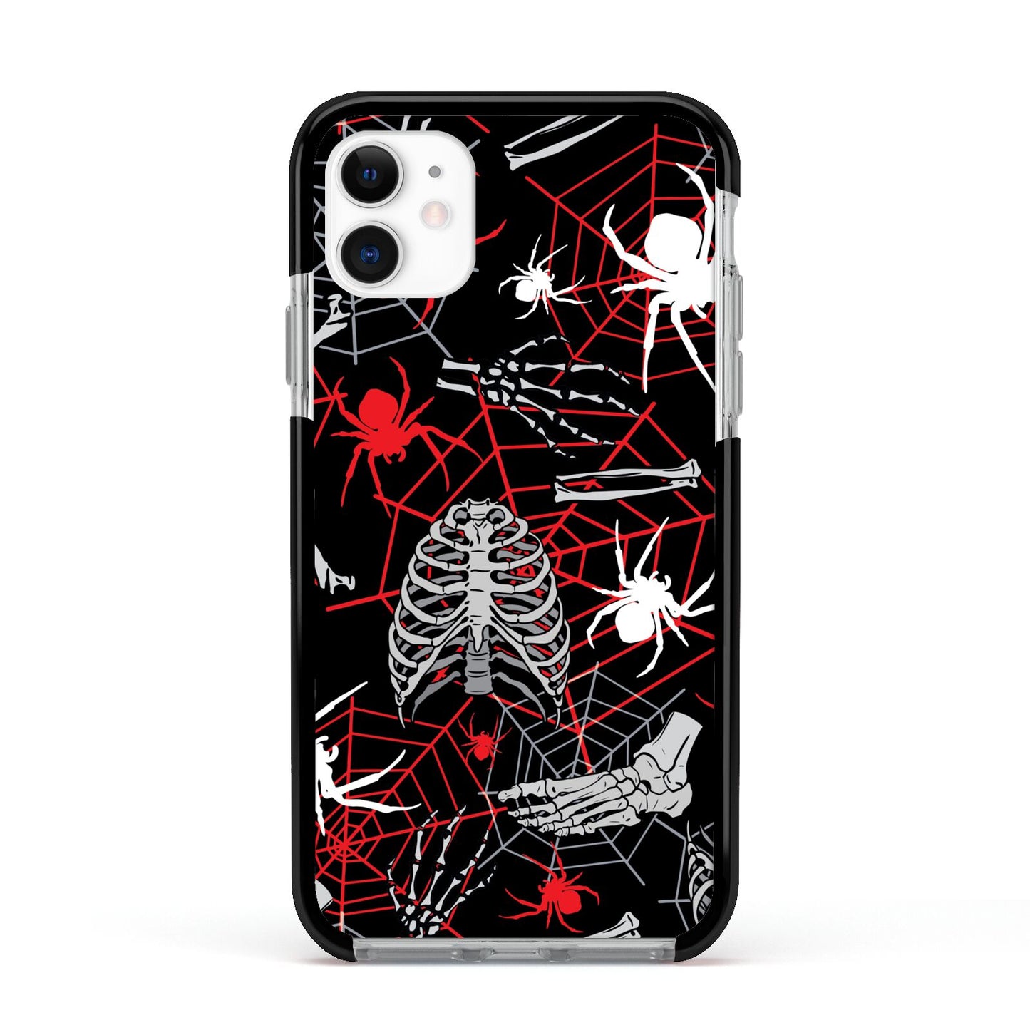 Grey and Red Cobwebs Apple iPhone 11 in White with Black Impact Case