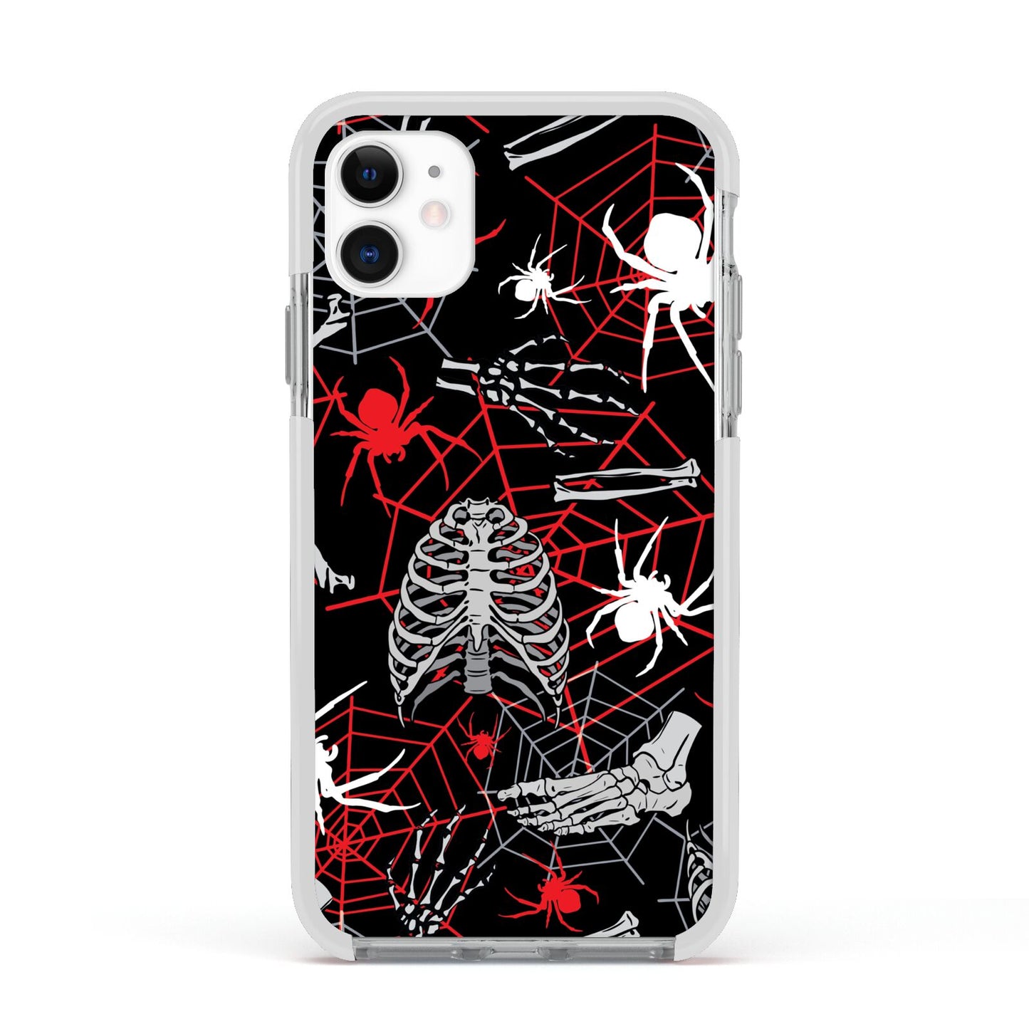 Grey and Red Cobwebs Apple iPhone 11 in White with White Impact Case