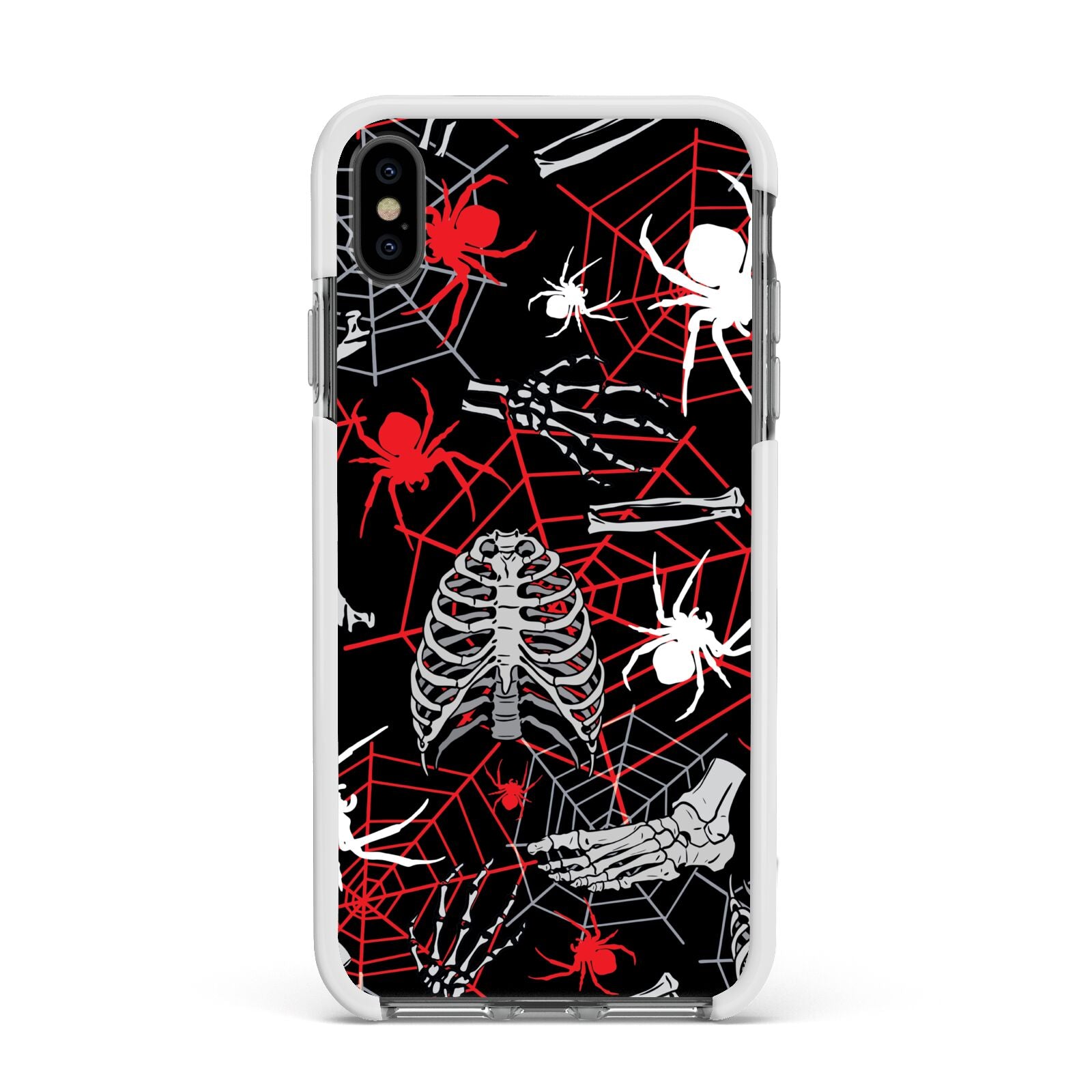 Grey and Red Cobwebs Apple iPhone Xs Max Impact Case White Edge on Black Phone