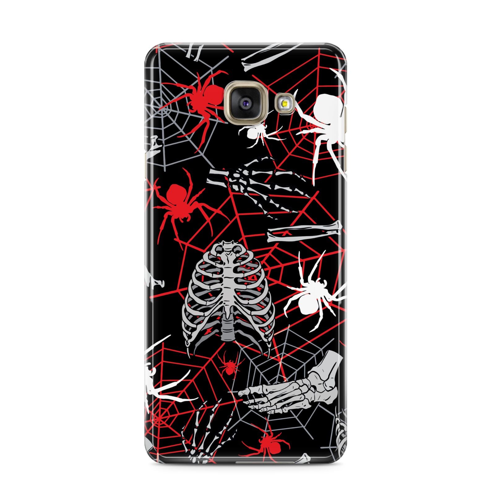 Grey and Red Cobwebs Samsung Galaxy A3 2016 Case on gold phone
