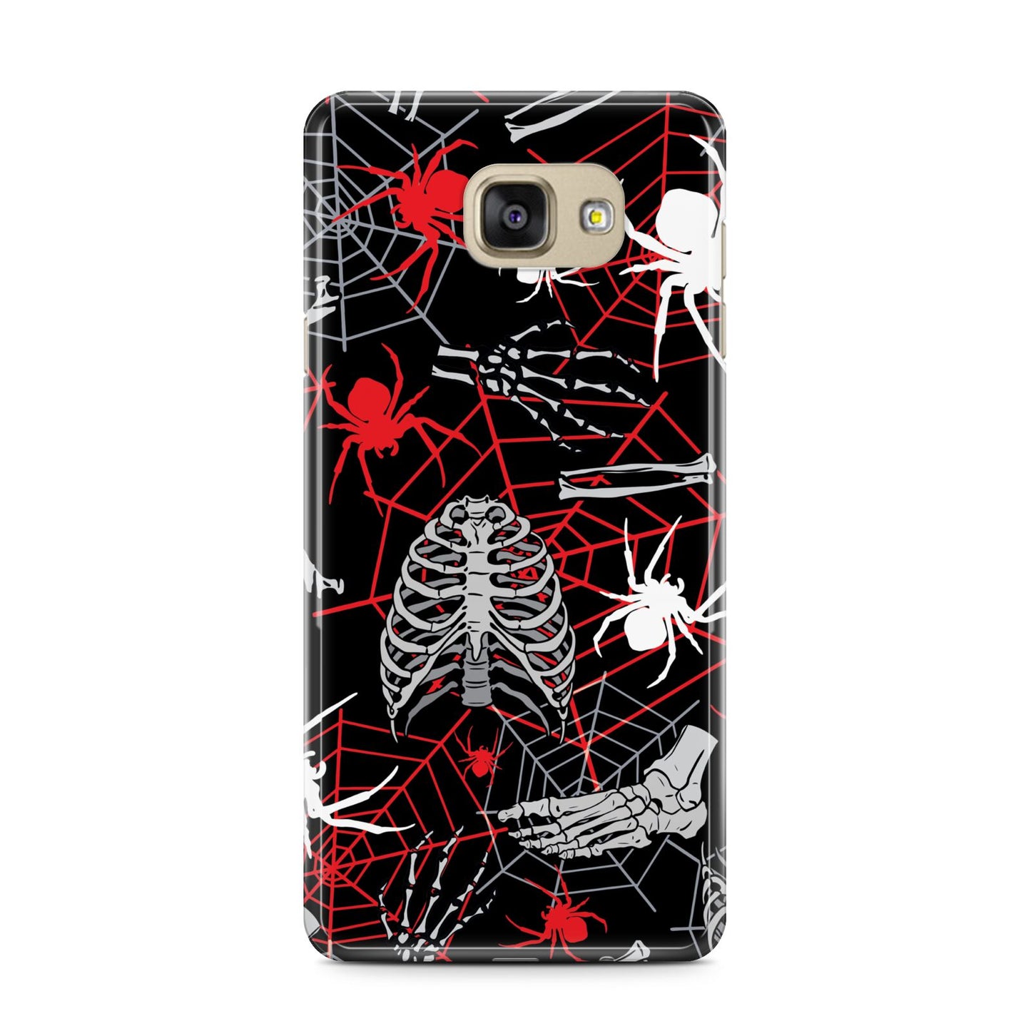 Grey and Red Cobwebs Samsung Galaxy A7 2016 Case on gold phone