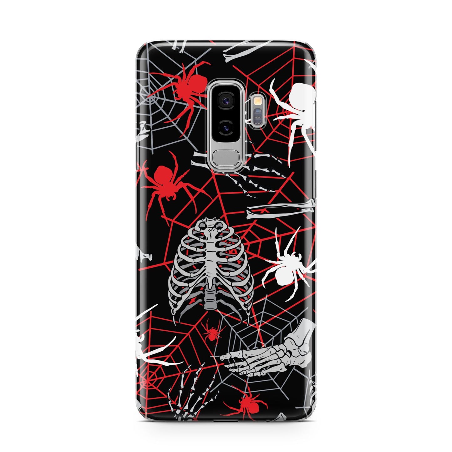 Grey and Red Cobwebs Samsung Galaxy S9 Plus Case on Silver phone