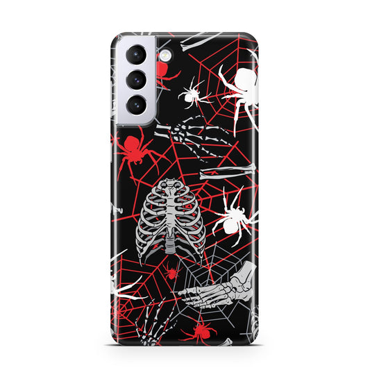 Grey and Red Cobwebs Samsung S21 Plus Phone Case