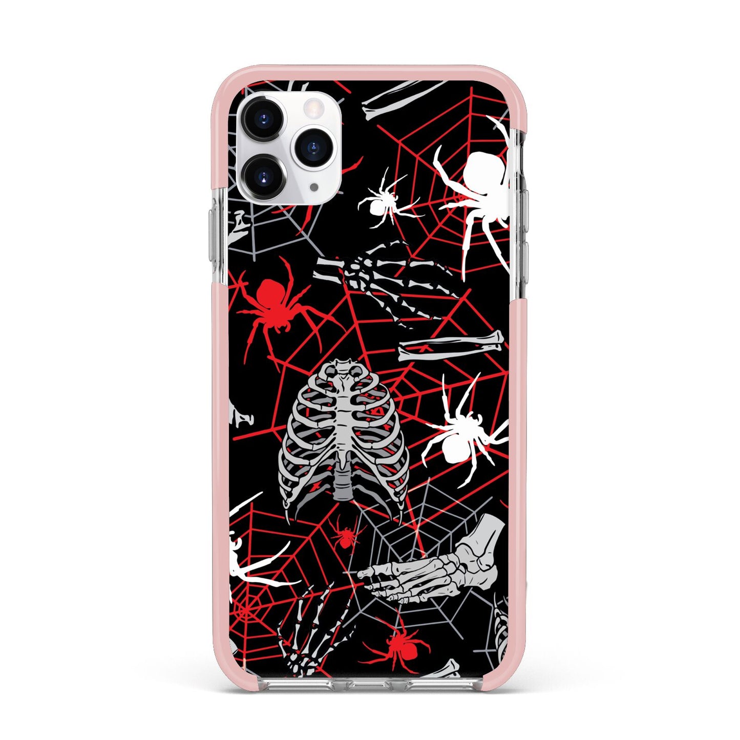 Grey and Red Cobwebs iPhone 11 Pro Max Impact Pink Edge Case