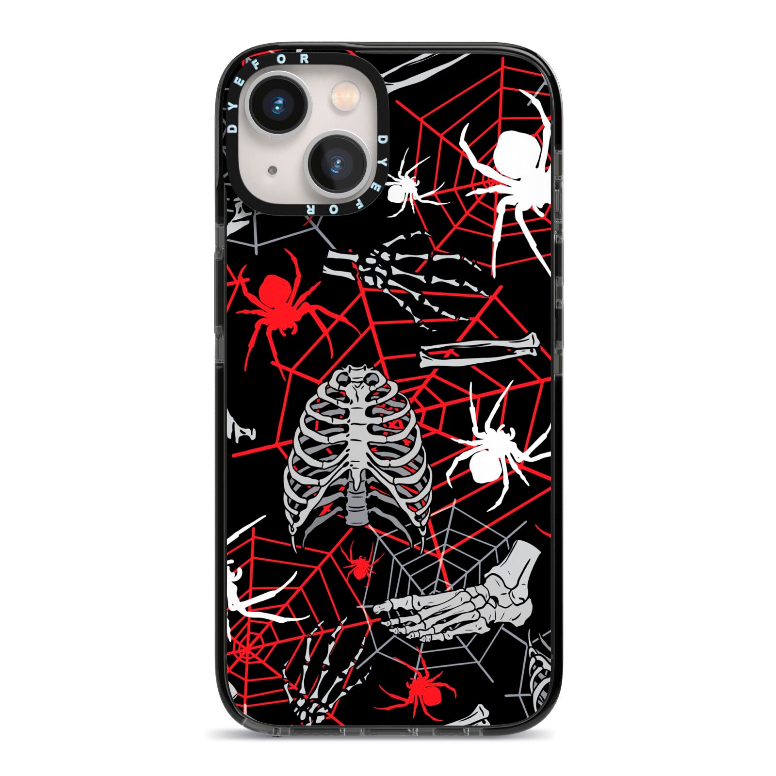 Grey and Red Cobwebs iPhone 13 Black Impact Case on Silver phone