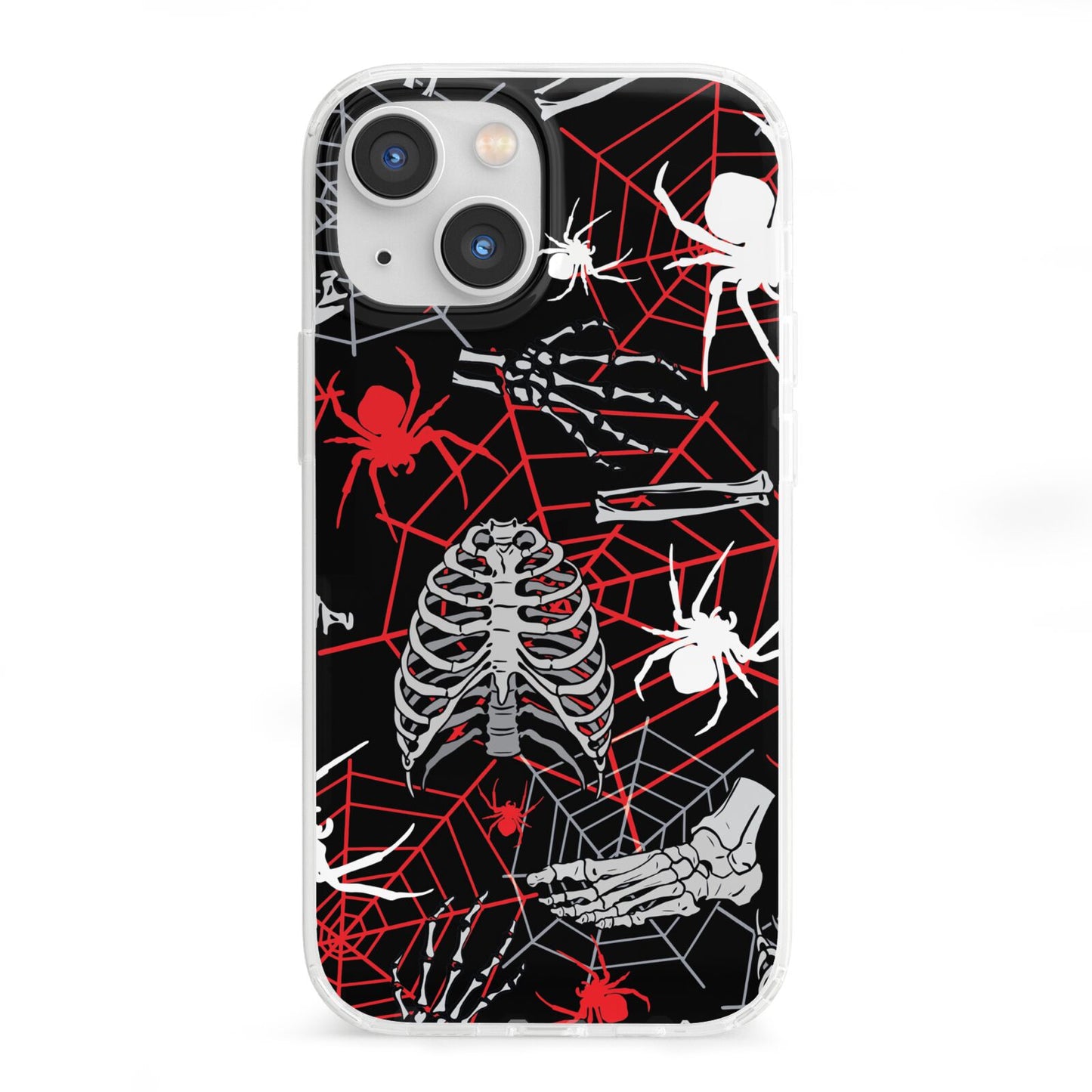 Grey and Red Cobwebs iPhone 13 Mini Clear Bumper Case