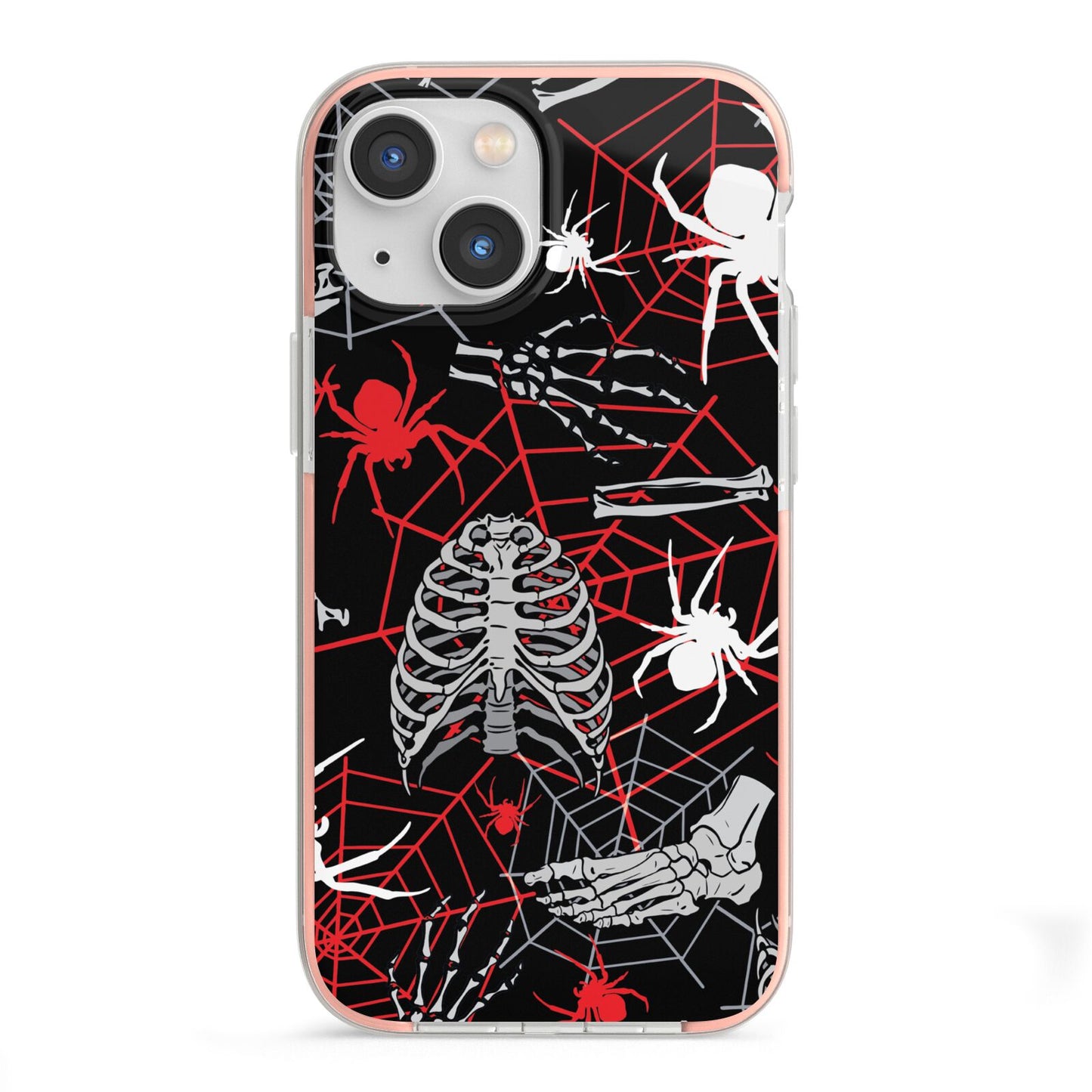 Grey and Red Cobwebs iPhone 13 Mini TPU Impact Case with Pink Edges